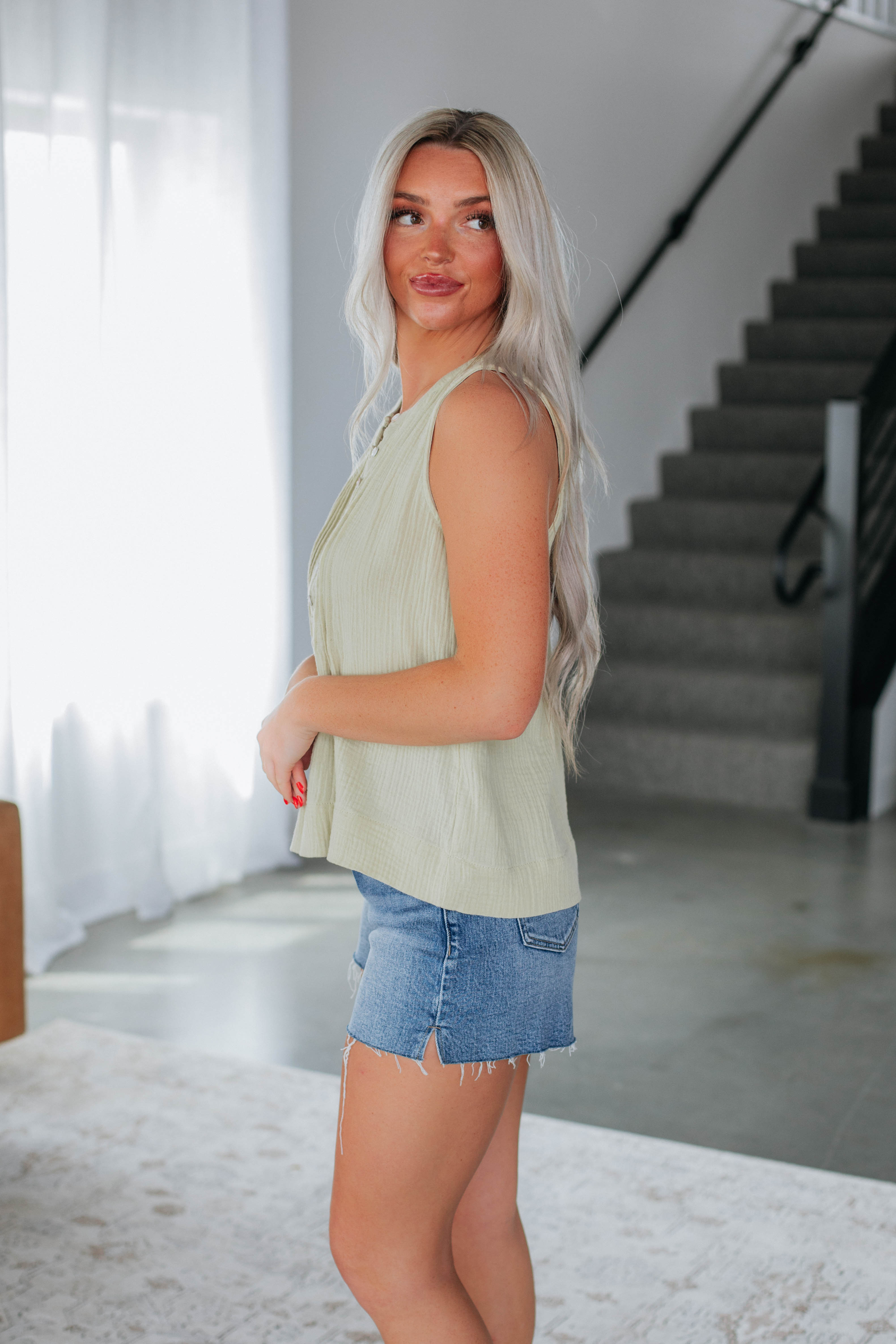 Dionne Tank Top - Light Olive Green Women's Casual Shirt for Summer Outfits & Yoga