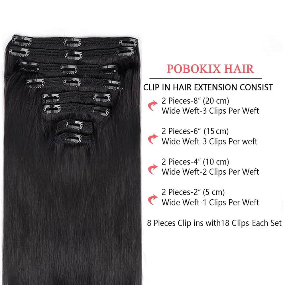 8Pcs Clip in Human Hair Extensions 16inch Natural Black - 120g Remy Hair with 18 Clips & Lace Weft for Women | Perfect for Daily Styling, Parties & Special Occasions