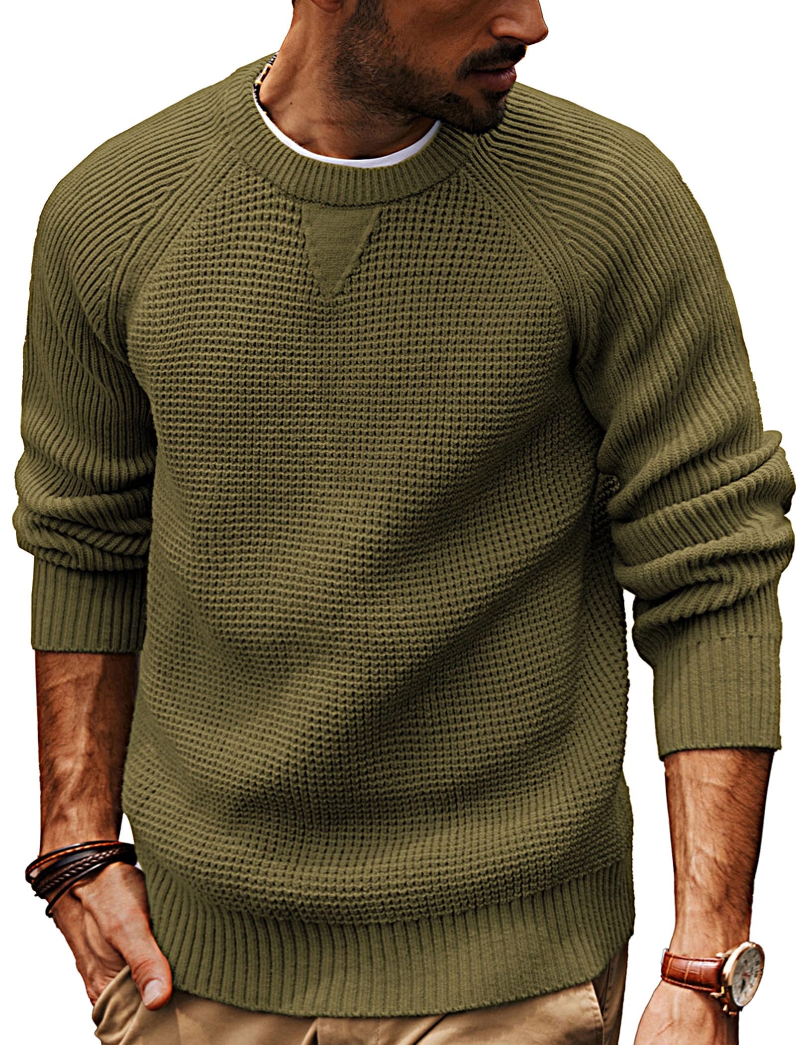 PJ PAUL JONES Men's Waffle Knit Crewneck Sweater - Raglan Sleeve Pullover for Casual Wear & Winter Warmth | Perfect for Office, Outdoors & Holiday Outfits