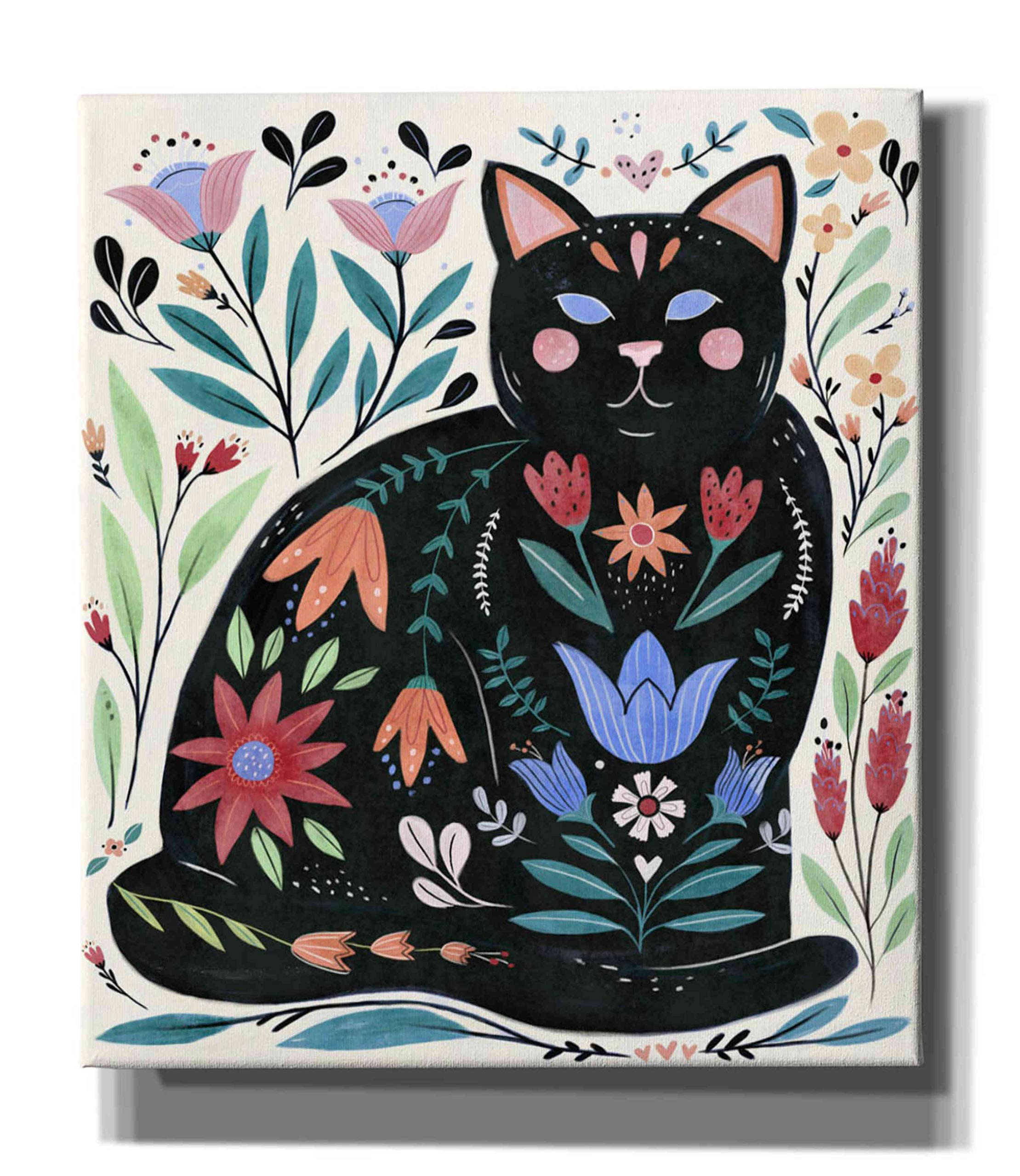Folksy Feline II by Annie Warren - 26x30 Inch Canvas Wall Art for Living Room, Bedroom & Office Decor - Hand Painted Cat Painting - Modern Home Artwork
