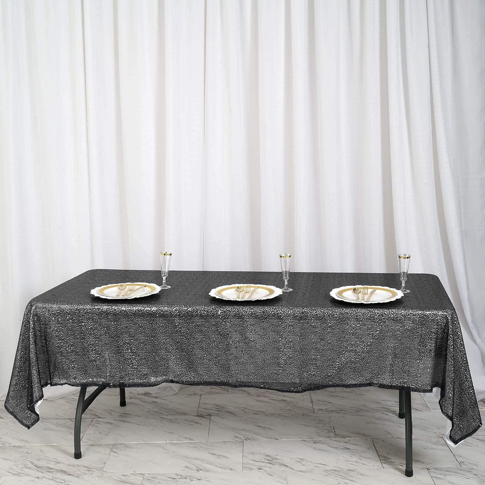 60x102 Inch Black Sequin Balsa Tablecloth for Party Dining Decor