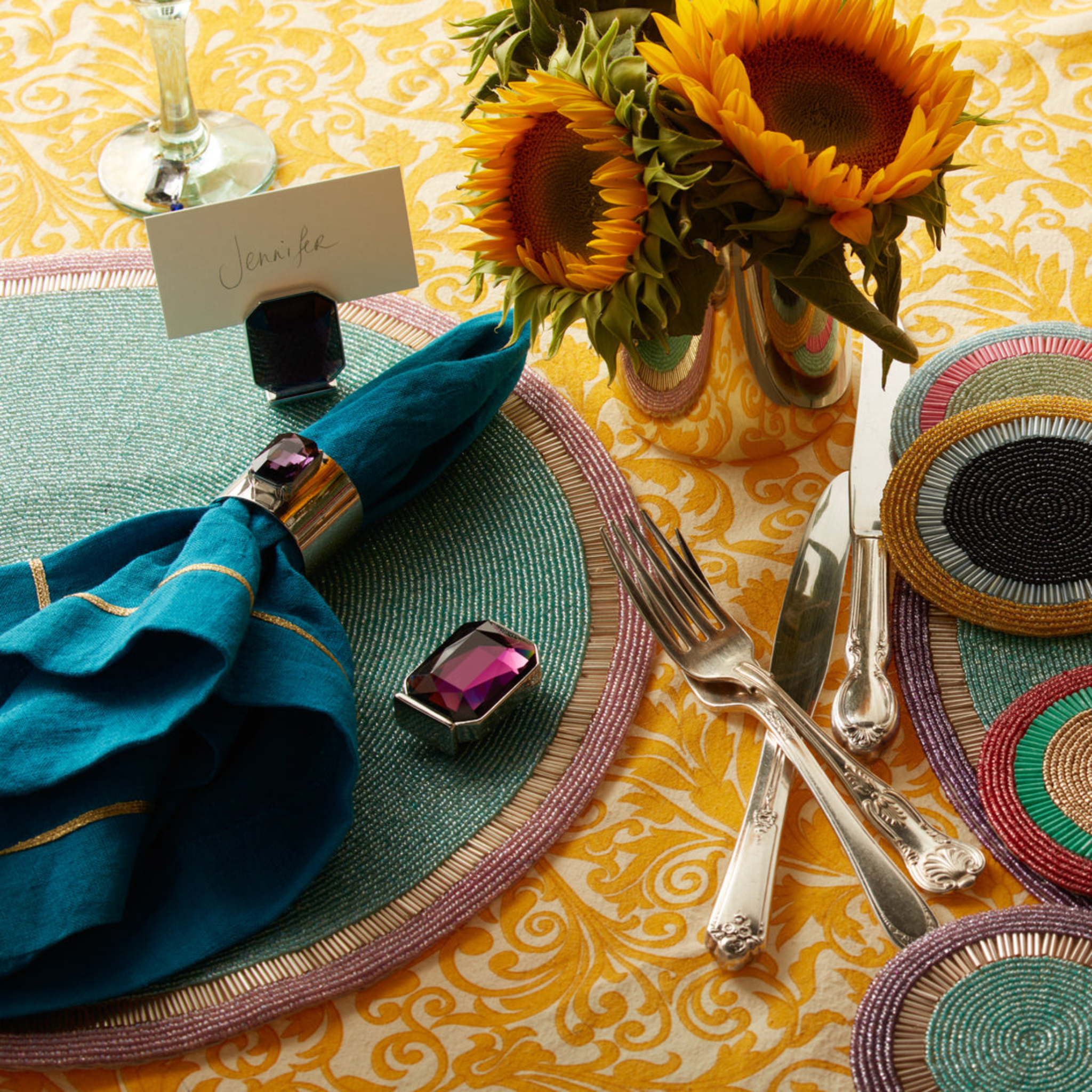 Elegant Yellow Damask Print Tablecloth - Premium Dining Table Cover for Weddings, Parties & Home Decor