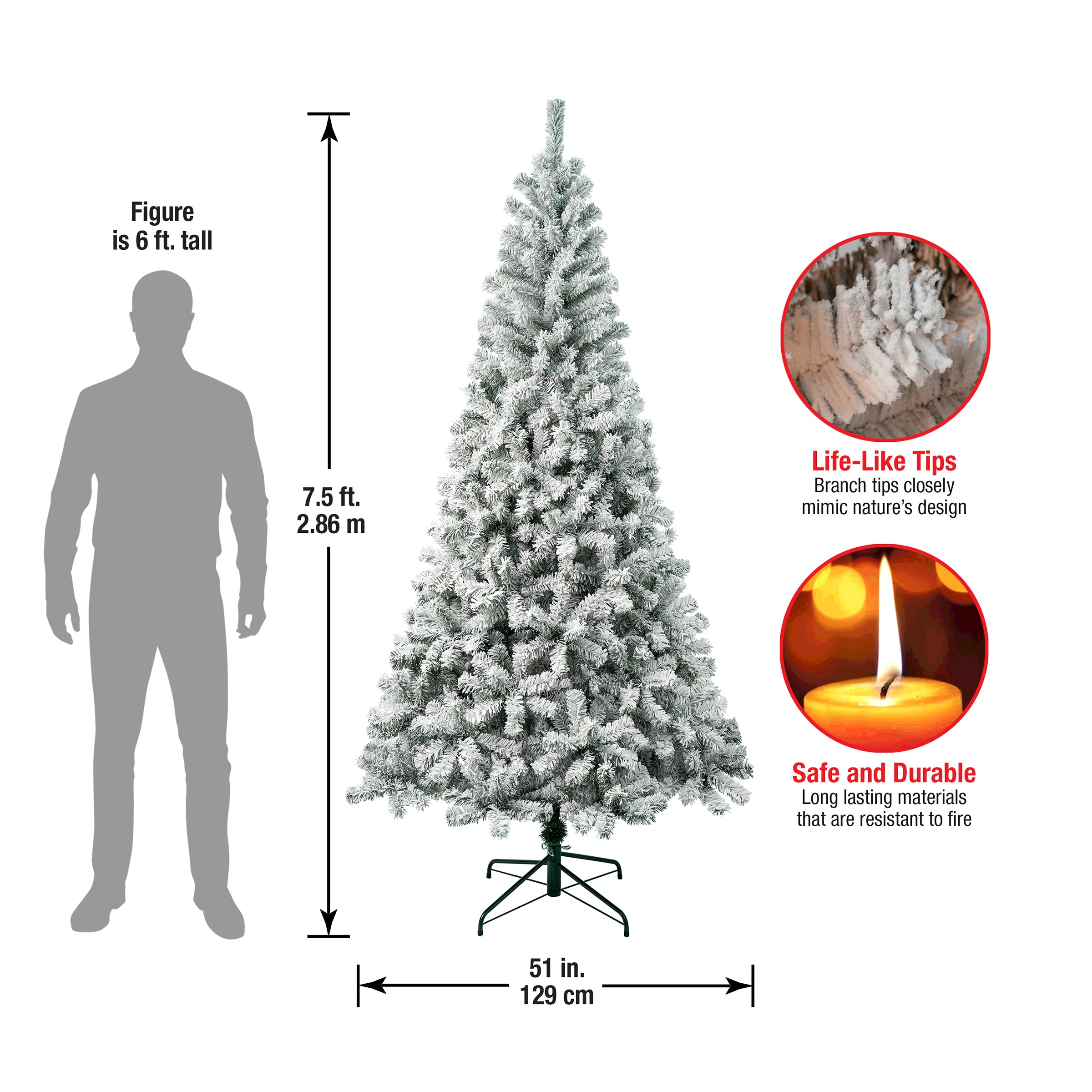 7.5 ft. Premium Acacia Flocked Christmas Tree - Realistic Snow-Covered Branches for Holiday Home Decor, Living Room, Office & Party Decoration