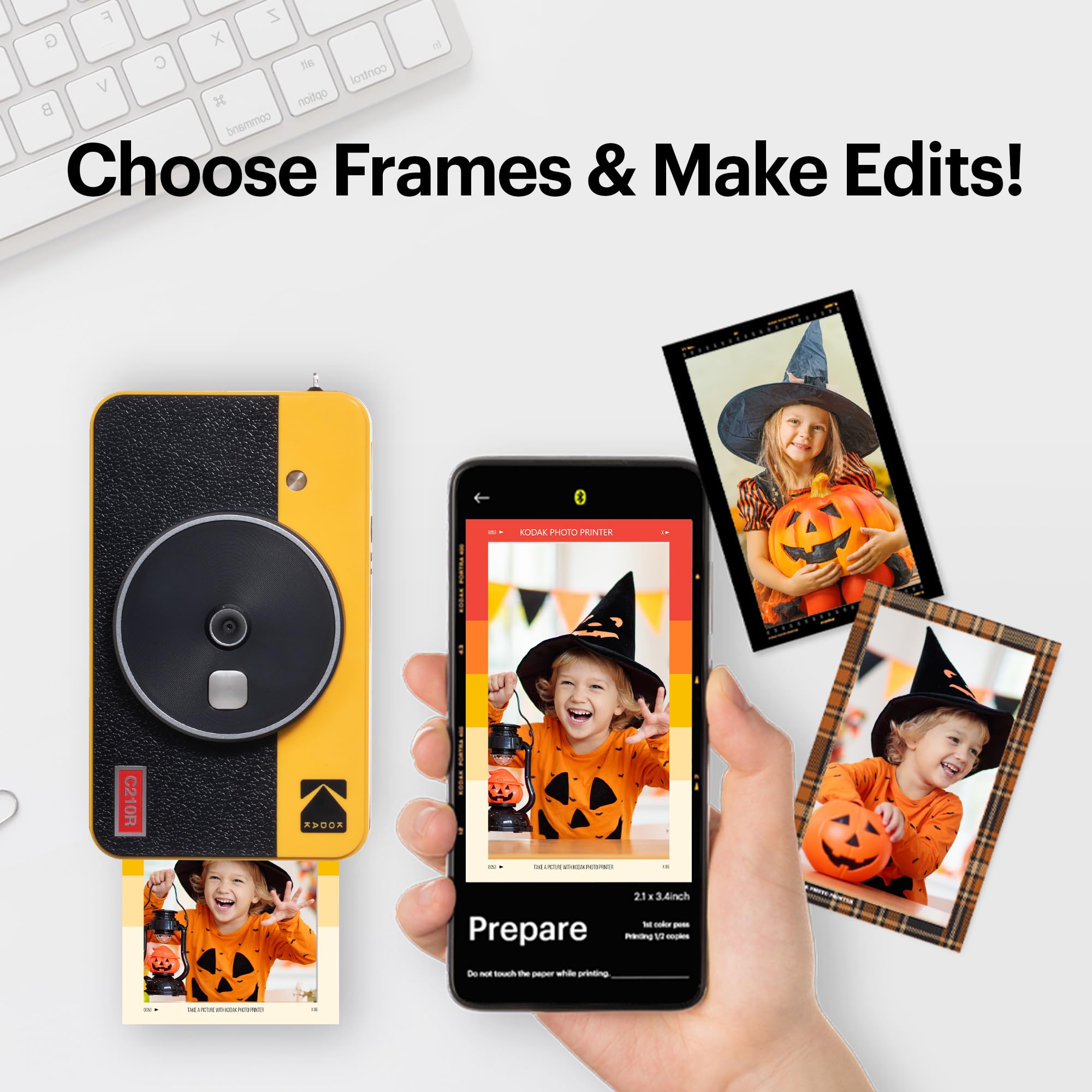 KODAK Mini Shot 2 Retro 4PASS 2-in-1 Instant Camera & Photo Printer (5.4 x 8.6 cm) with 8 Sheets - Yellow | Portable Instant Camera for Travel, Parties & DIY Photo Gifts