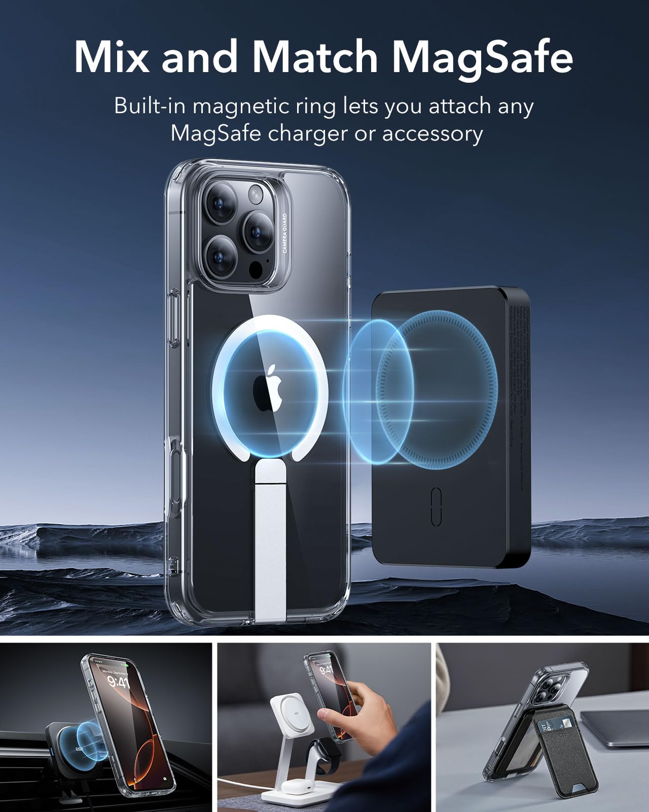 ESR Magnetic Case for iPhone 16 Pro Max with Adjustable Kickstand | MagSafe Compatible | Military-Grade Protection | Clear Boost Series | Perfect for Work, Travel & Everyday Use