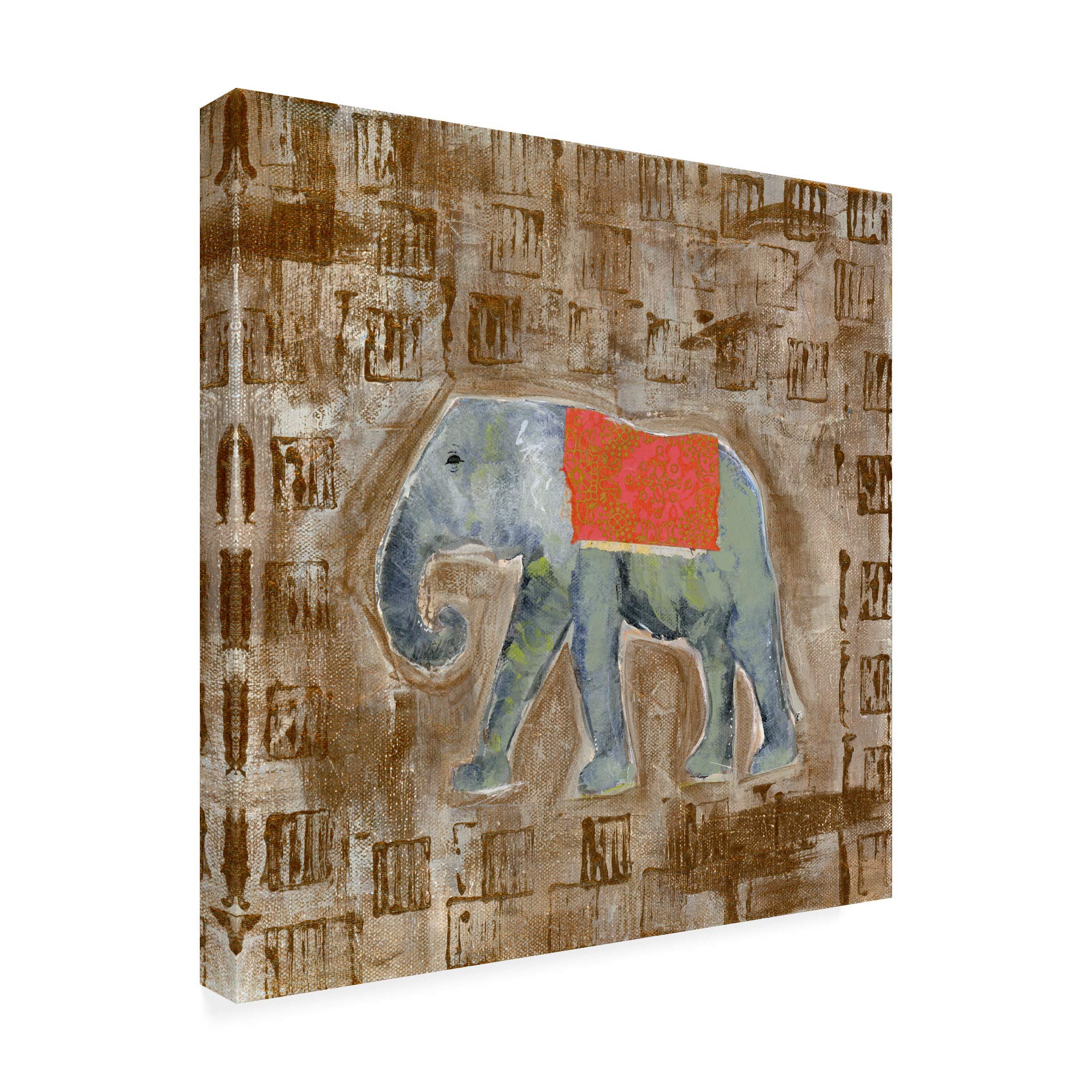 Trademark Fine Art Global Elephant I by Tara Daavettila - 18x18 Inch Canvas Wall Art - Modern Elephant Painting for Living Room, Bedroom & Office Decor