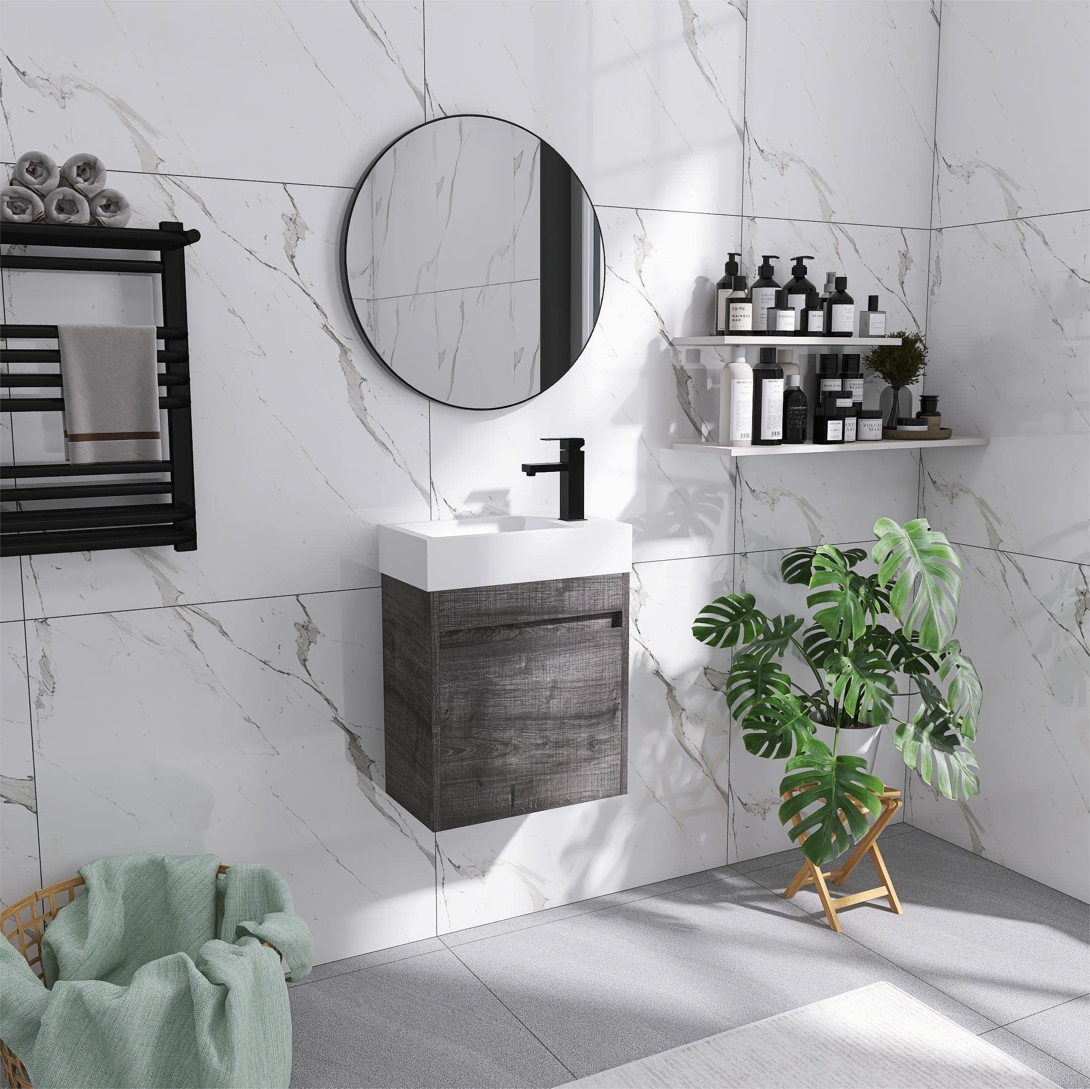 18 Inch Modern Floating Bathroom Vanity with Sink - Soft Close Single Sink Bathroom Cabinet (PGO, 18x10) - Perfect for Small Bathrooms, Powder Rooms & Space-Saving Home Decor