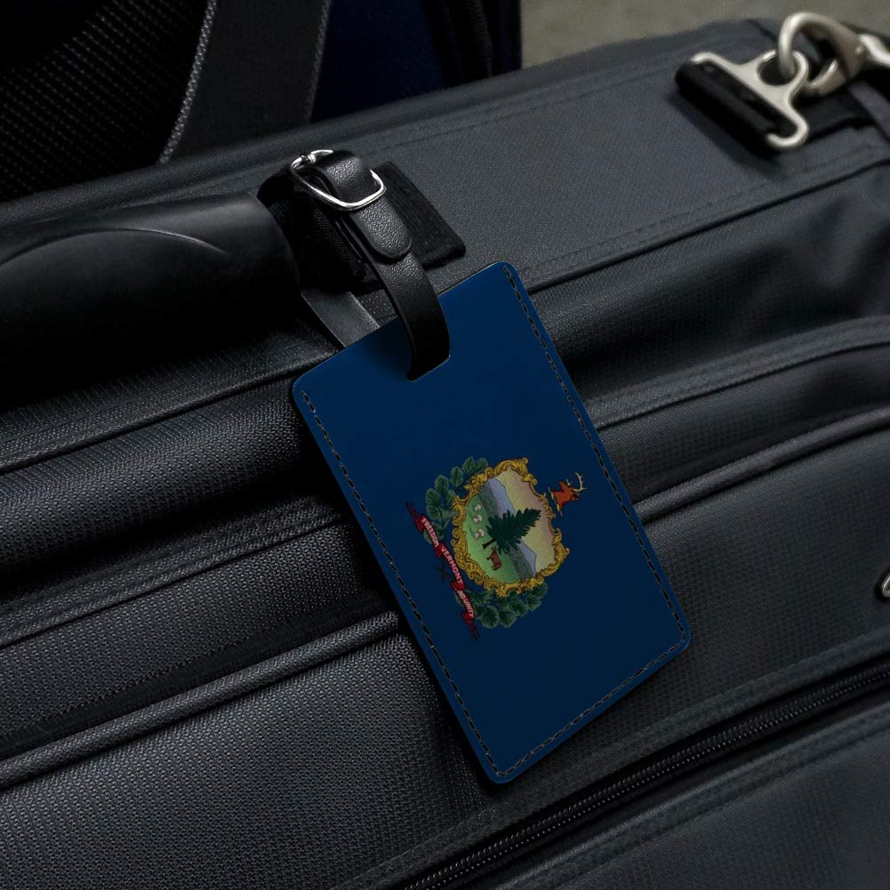 Vermont State Flag Leather Luggage Tag - Personalized Rectangle ID Card Holder for Suitcase, Carry-On & Travel Bags - Perfect for Travel, Business Trips & Vacation Identification