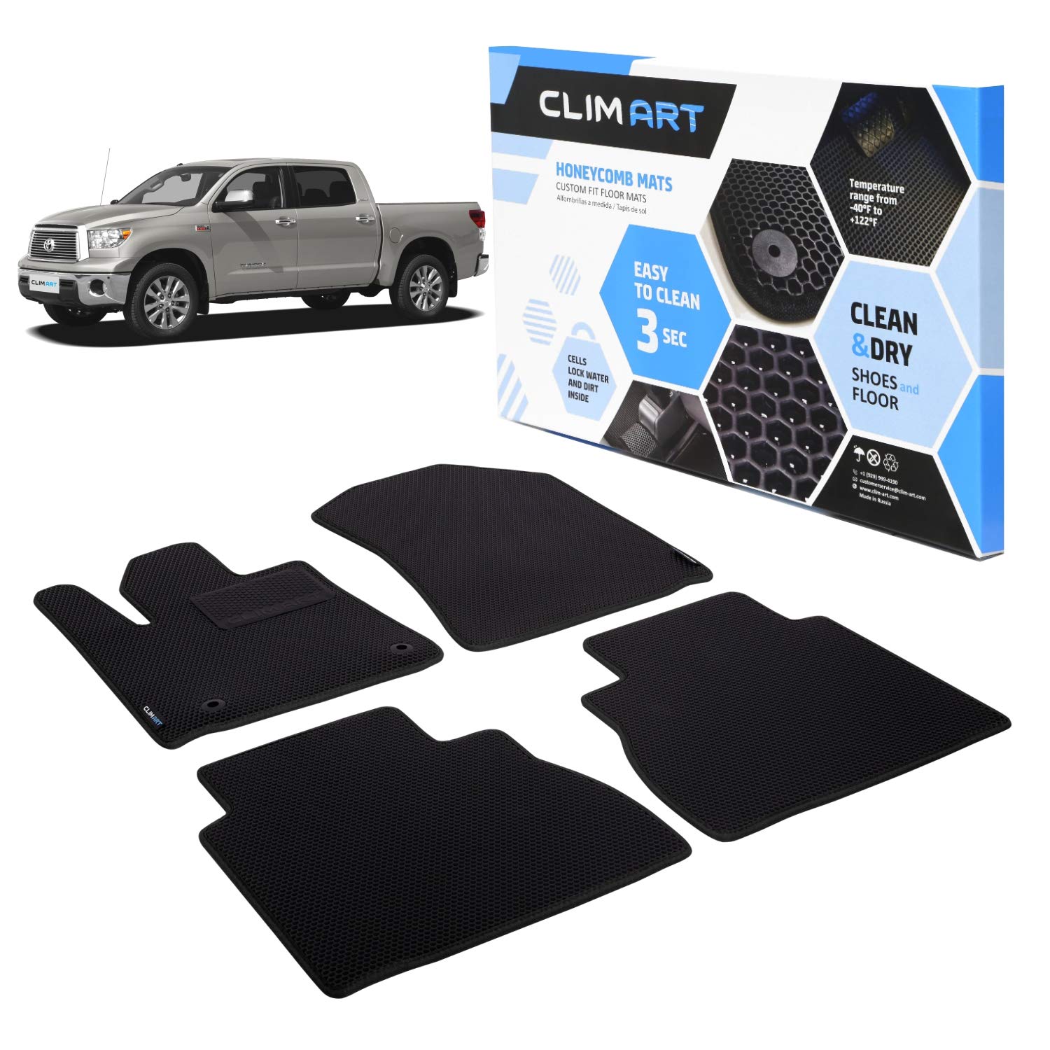 Honeycomb Custom Fit All-Weather Floor Mats for Toyota Tundra 2010-2013 CrewMax | 1st & 2nd Row Car Floor Liners | Durable Black Car Accessories for Men & Women | Perfect for Off-Roading, Daily Commute & Winter Protection