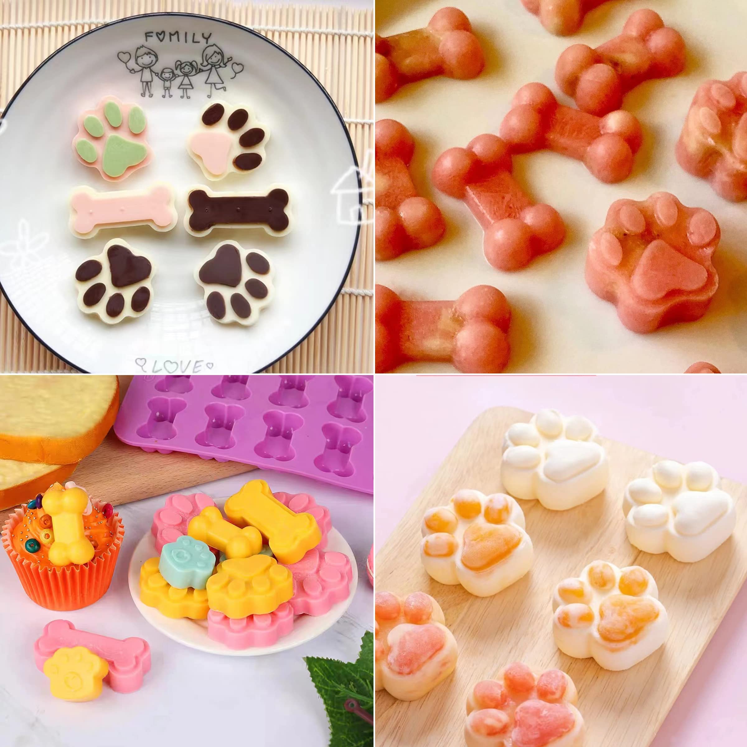 6-Piece Silicone Dog Paw & Bone Molds for Baking - Chocolate, Candy, Jelly & Ice Cube Treats | Perfect for Pet-Themed Parties, DIY Desserts & Holiday Gift Making