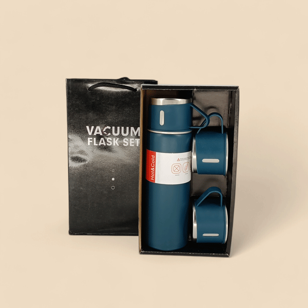 Premium Stainless Steel 500ml Vacuum Insulated Flask with 3 Travel Cups - Double Wall Thermos for Hot & Cold Beverages - Ideal for Camping, Office, and Outdoor Adventures