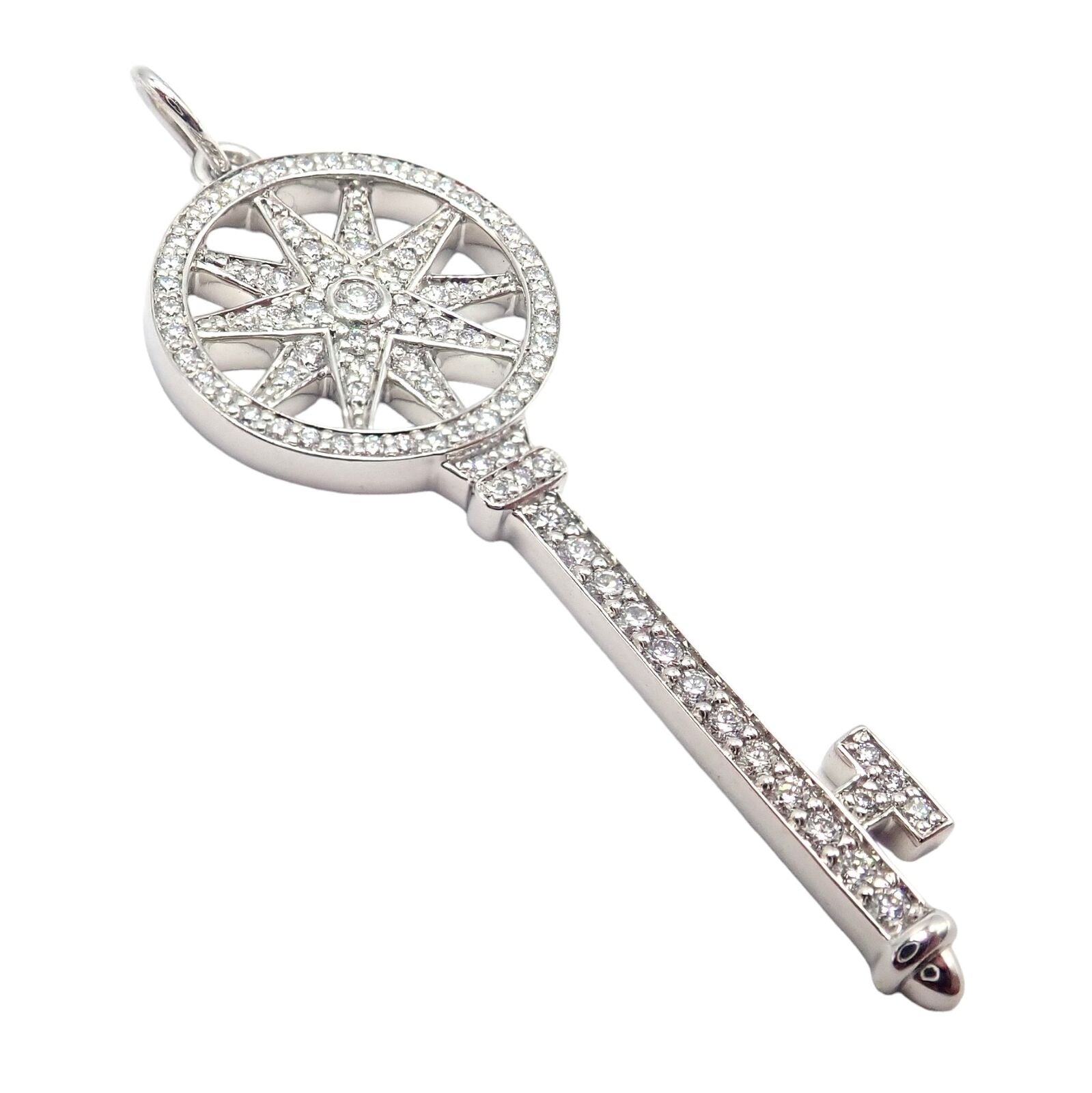 Authentic Tiffany & Co Platinum Diamond Key Star Pendant Necklace - Elegant Jewelry Gift for Women, Perfect for Anniversaries & Special Occasions