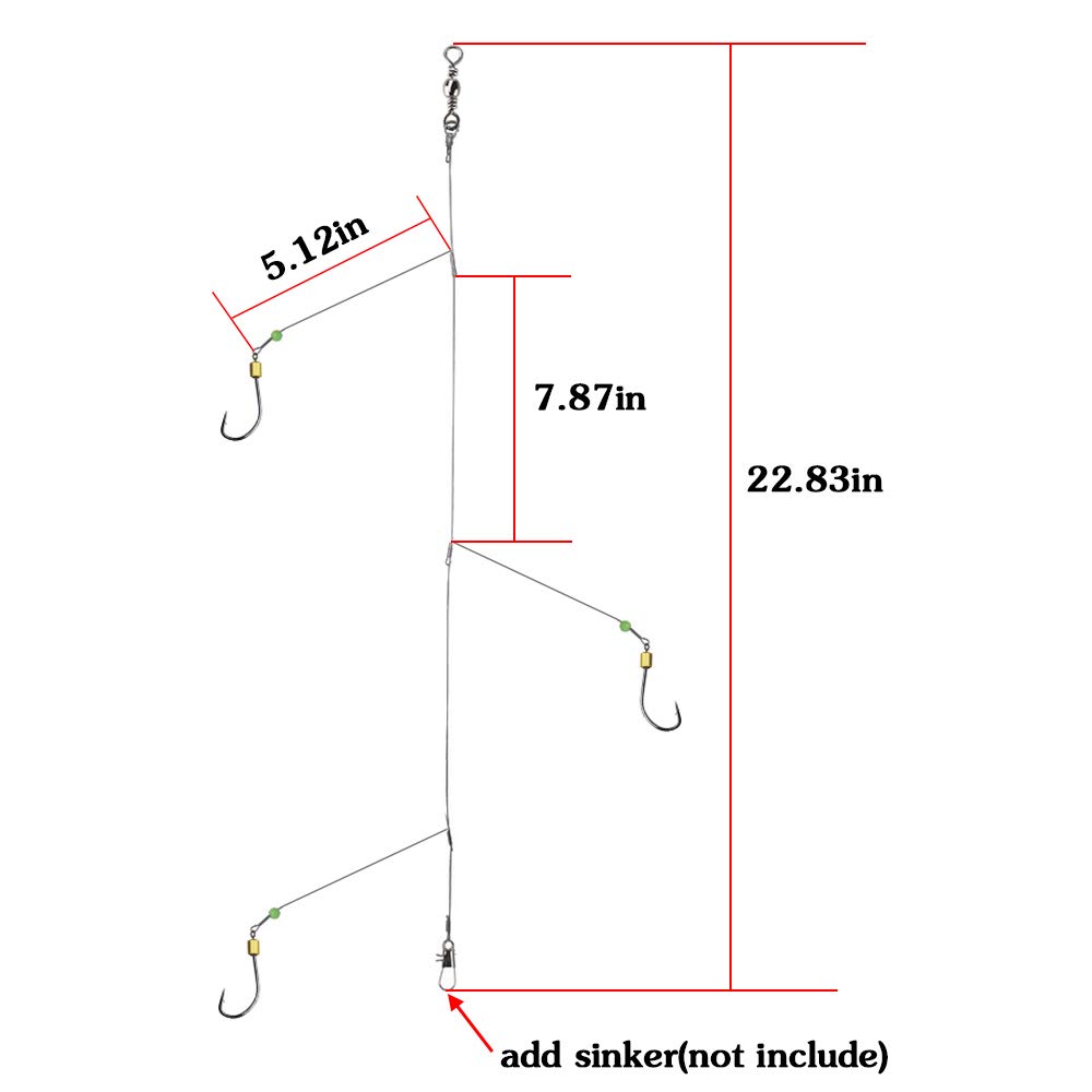 5-Piece Fishing Hook Rig with 7-Strand Nylon Coated Leader & Swivel Snap | Saltwater Freshwater Fishing Gear for Bass Trout Salmon | Perfect for Shoreline Boat and Ice Fishing