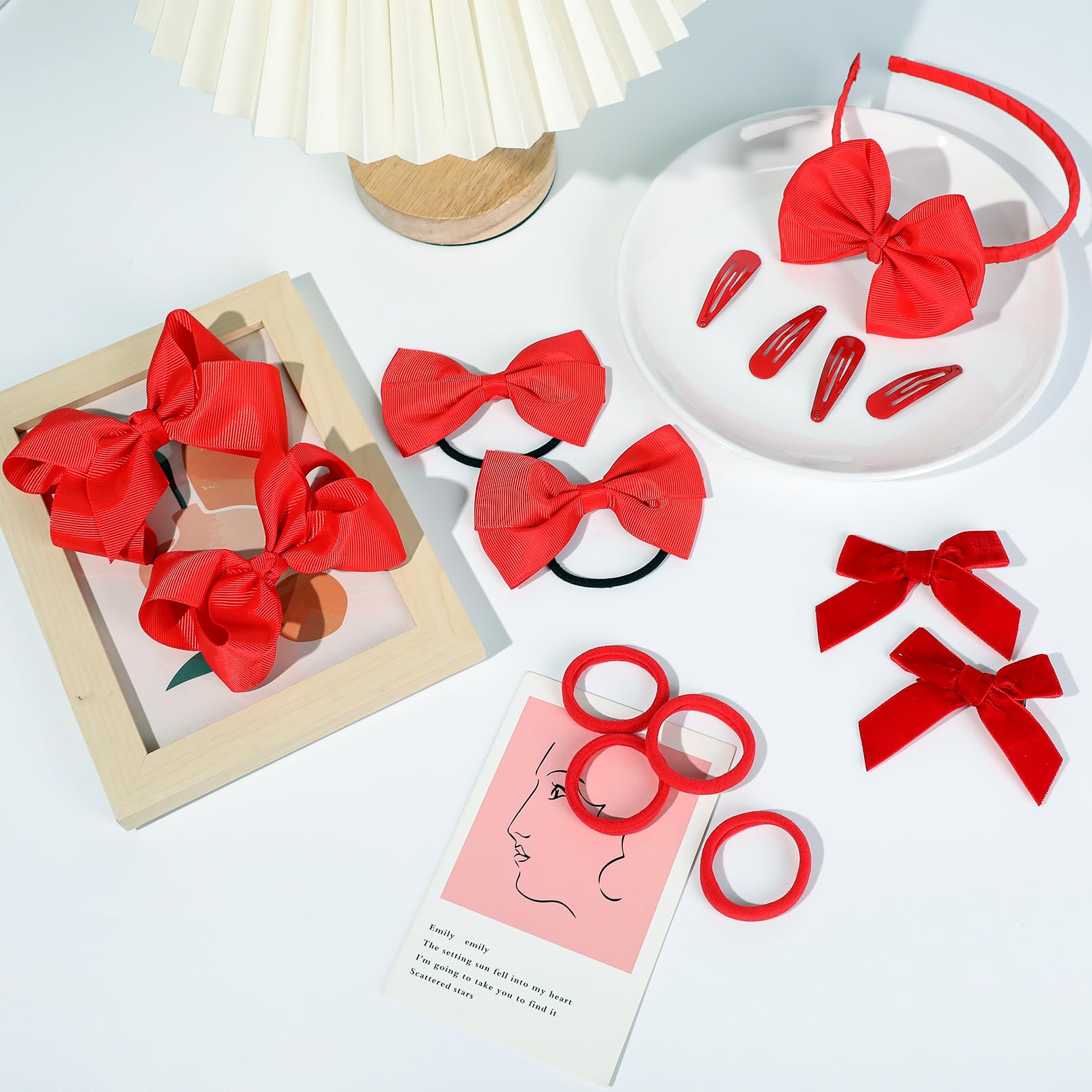 15-Piece DEEKA Hair Accessories Set for Toddler Girls - Hair Bows, Clips, Headband & Hair Ties (Red) - Perfect for School, Parties & Everyday Wear
