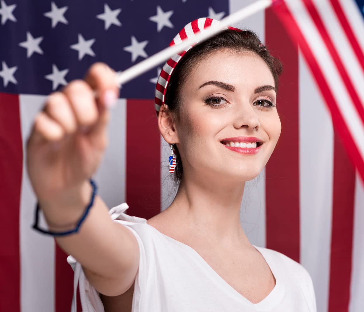 Patriotic USA Flag Earrings for Women - Red White & Blue Dangle Drop Earrings, 4th of July Independence Day Jewelry Gift - Perfect for Parties, Festivals & National Celebrations