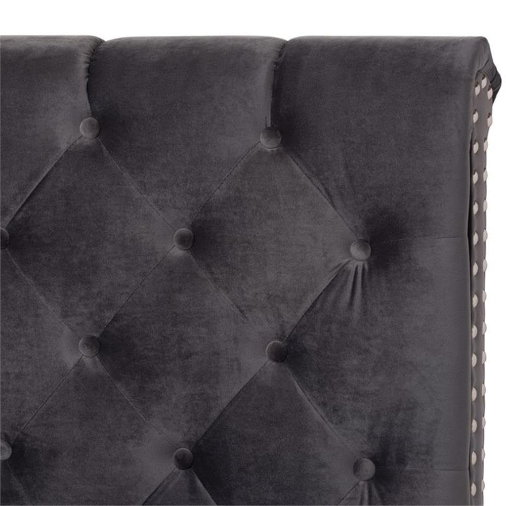 BOWERY HILL Velvet Tufted Full Size Bed Frame - Dark Grey Upholstered Platform Bed with Button Tufting | Perfect for Modern Bedrooms, Guest Rooms & Master Suites