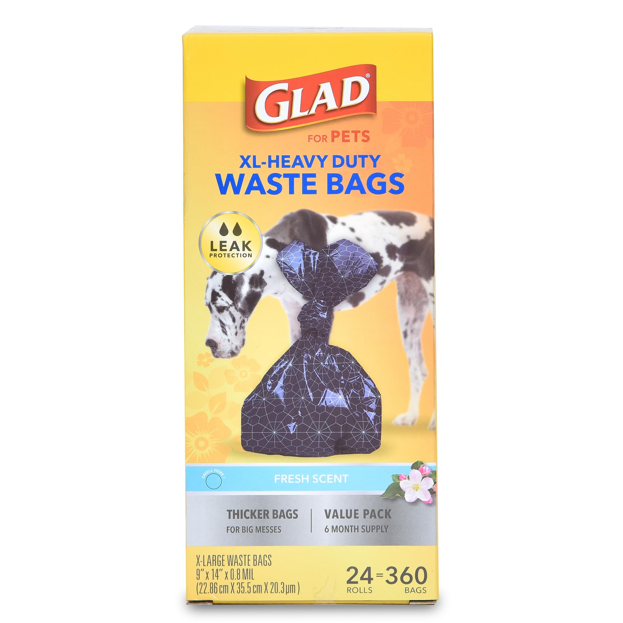 Glad Extra Large Heavy Duty Scented Dog Waste Bags - 288 Rolls (4320 Count) | Leak Proof & Odor Control | Perfect for Dog Parks, Walks & Backyard Cleanup