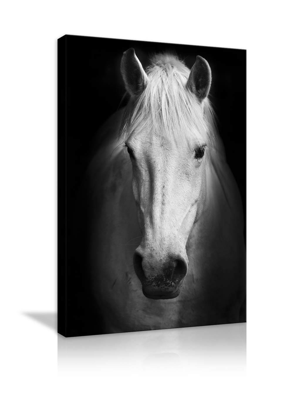 Modern White Horse Canvas Painting - Black & White Wall Art, HD Prints, Framed & Stretched Ready to Hang - Perfect for Living Room, Bedroom & Office Decor