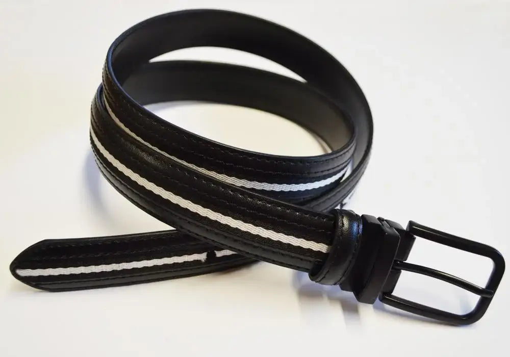 LA Smith Genuine Leather Striped Belt for Men & Women - Stylish Black Fashion Accessory for Jeans, Dresses & Office Wear
