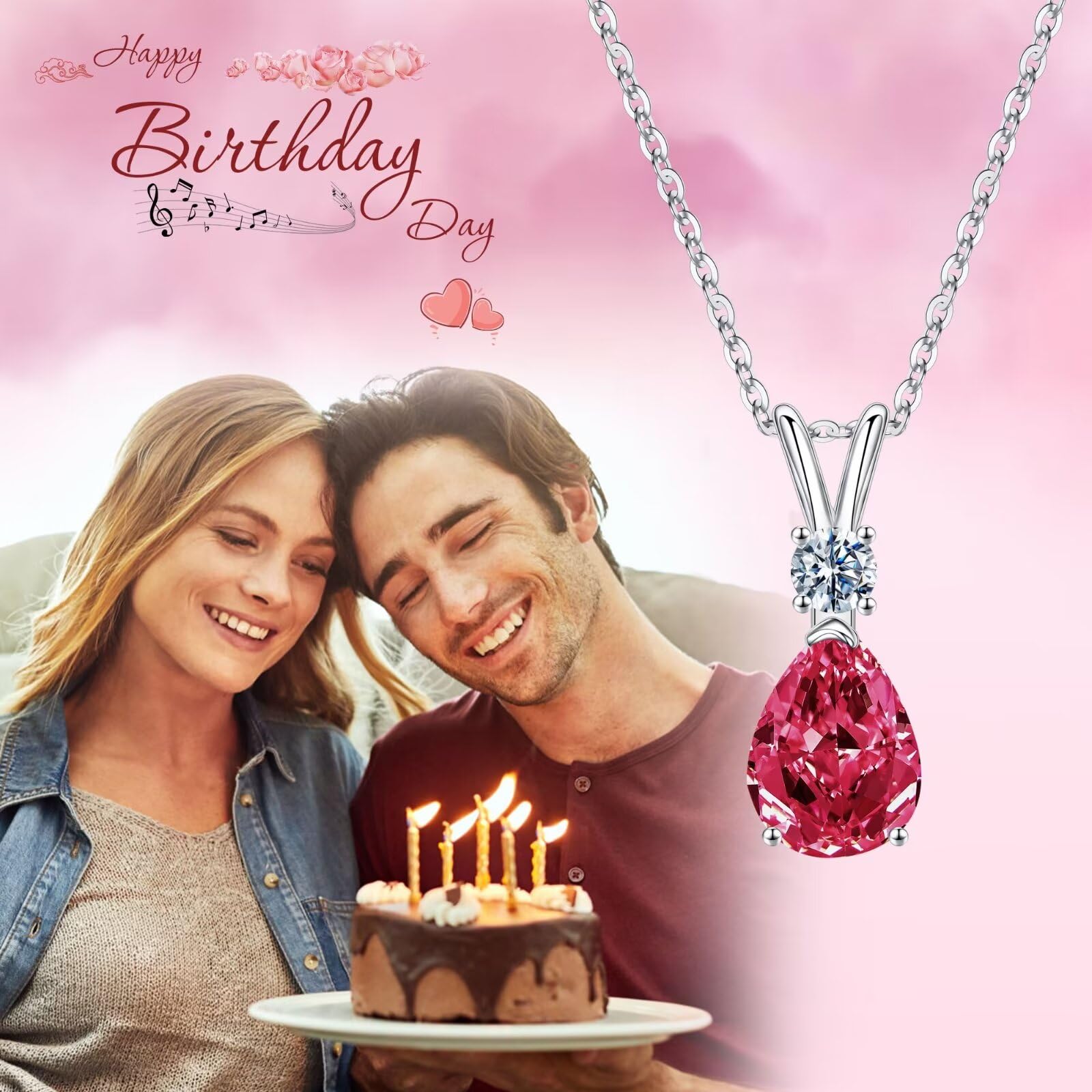 1.25 Ct Pear Birthstone Necklace for Women - 18K White Gold Plated S925 Sterling Silver with Genuine/Created Gemstone | Elegant Jewelry Gift for Birthday, Anniversary & Special Occasions | Perfect for Everyday Wear, Date Night & Formal Events