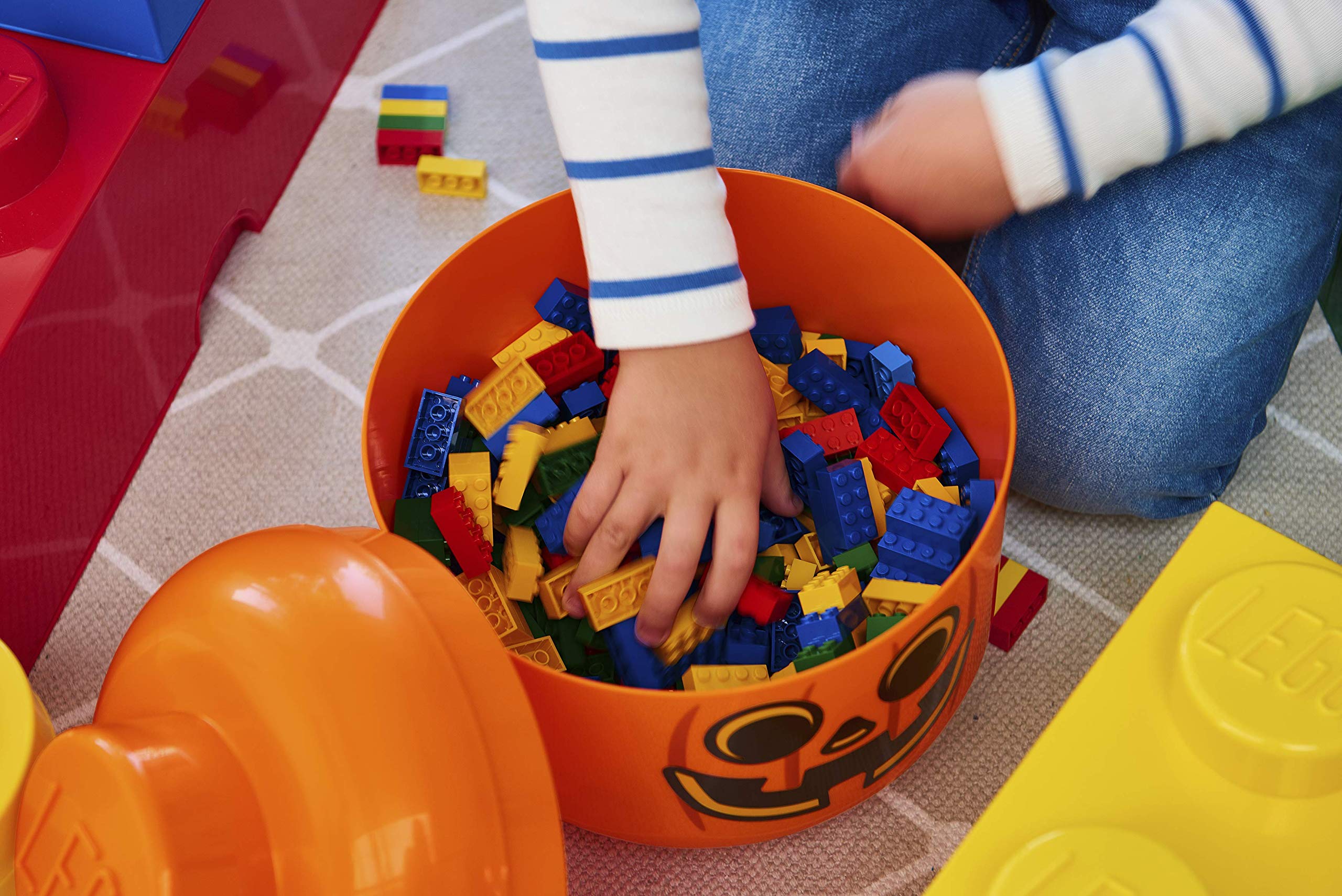 LEGO Storage Heads Stackable Toy Organizer - Buildable Stacking Bins for Kids' LEGO Bricks & Toys (6.3x6.3x7.28 Inches, Pumpkin Orange) - Perfect for Bedroom, Playroom & Classroom Organization