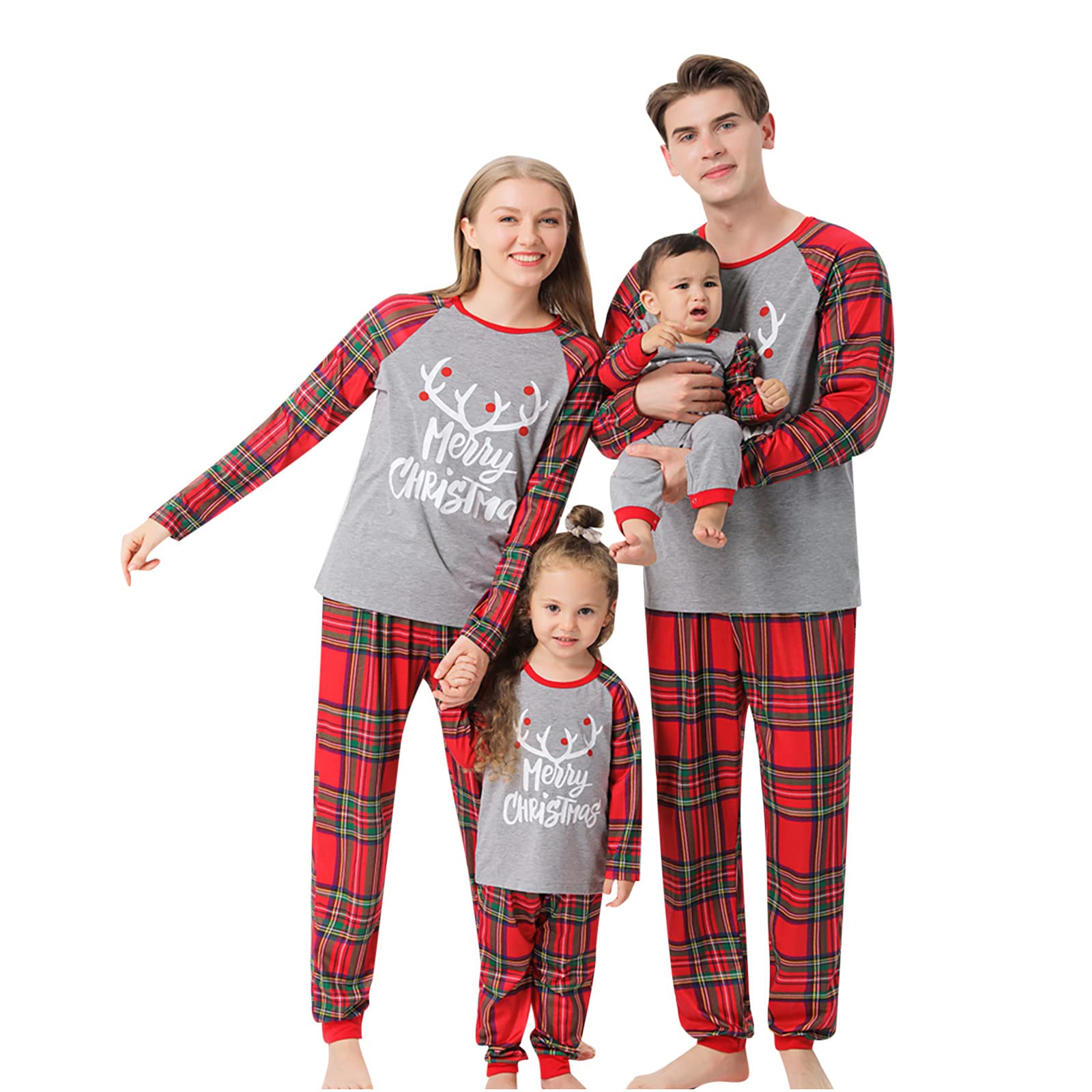 Family Matching Christmas Pajamas Sets - Holiday Lounge Sleepwear with Printed Top & Plaid Bottom | Cozy Christmas Pjs for Family Photos, Holiday Gatherings & Festive Sleepwear