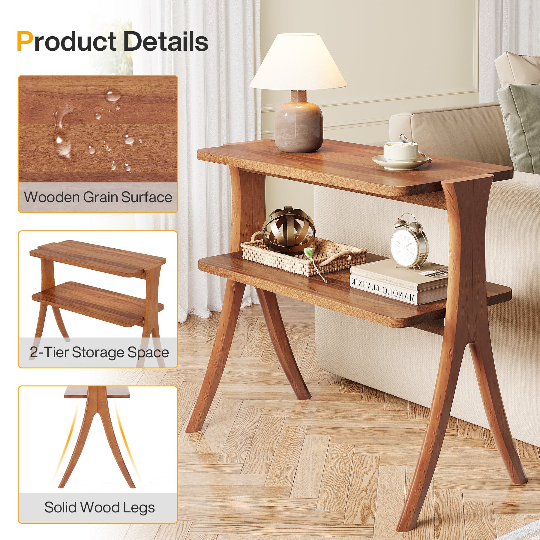 Rustic Wood End Table with 2-Tier Storage Shelf - Farmhouse Style Nightstand for Bedroom, Living Room & Office - Perfect for Small Spaces & Home Decor