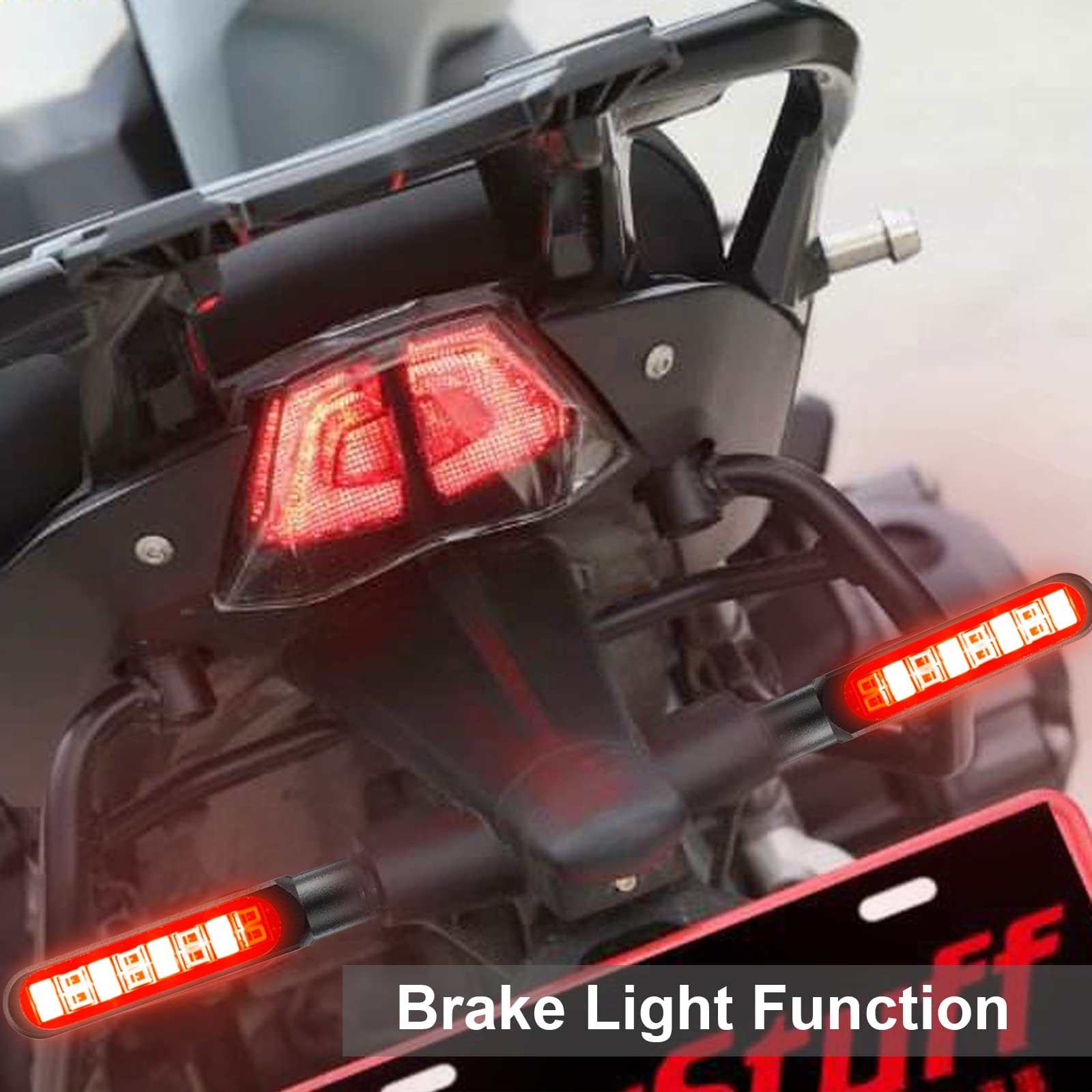 Kinstecks 4PCS Motorcycle LED Turn Signals - 12V 16-LED Flowing Sequential Indicators with Daytime Running Lights & Brake Lights for Motorbikes - Perfect for Harley, Honda, Yamaha & More (Ideal for Night Riding & Safety Enhancement)