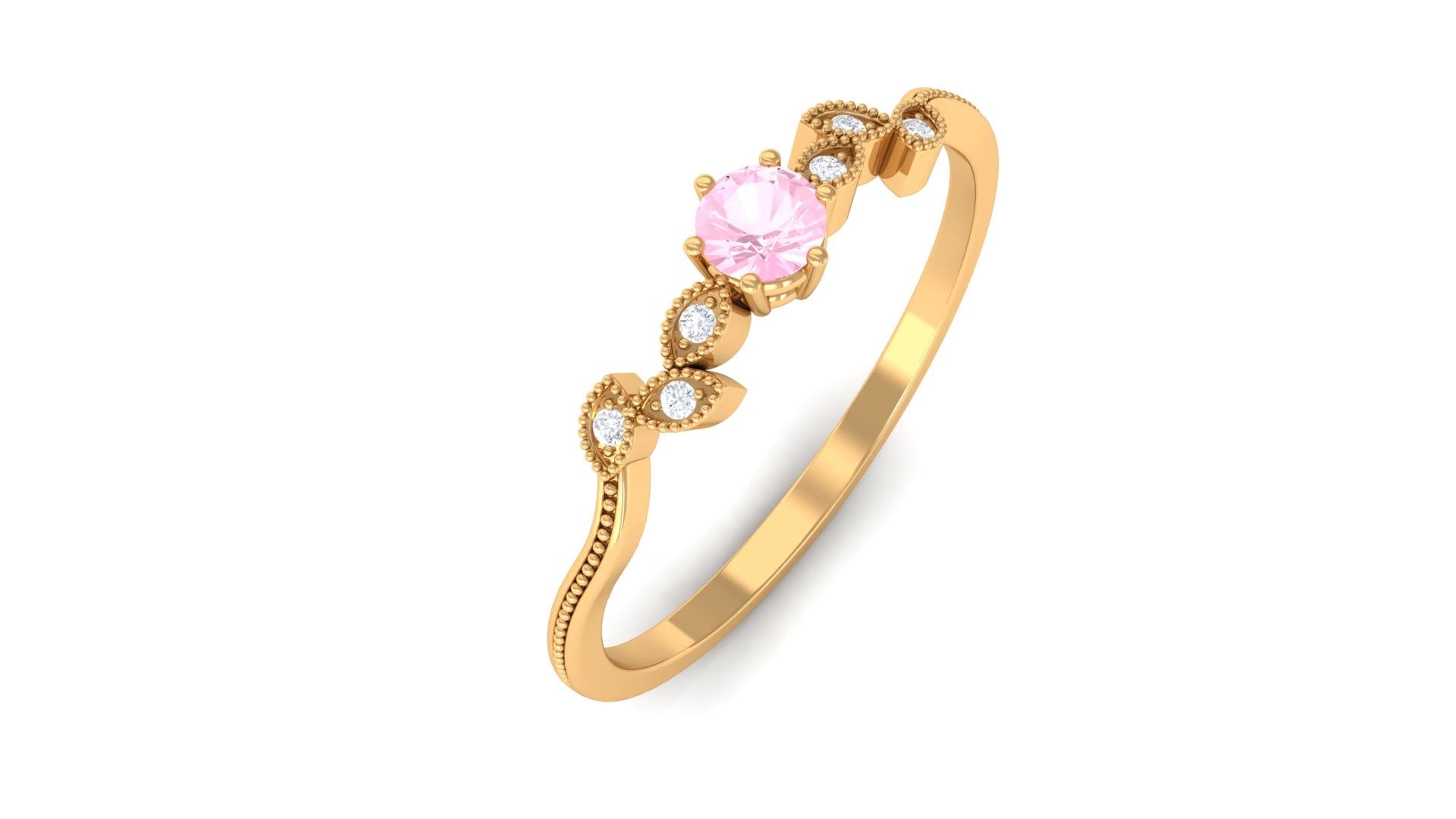 14K Solid Gold Rose Quartz Promise Ring with Diamond Accents - January Birthstone Jewelry for Women, Gift for Her, Anniversary & Engagement Ring for Romantic Occasions