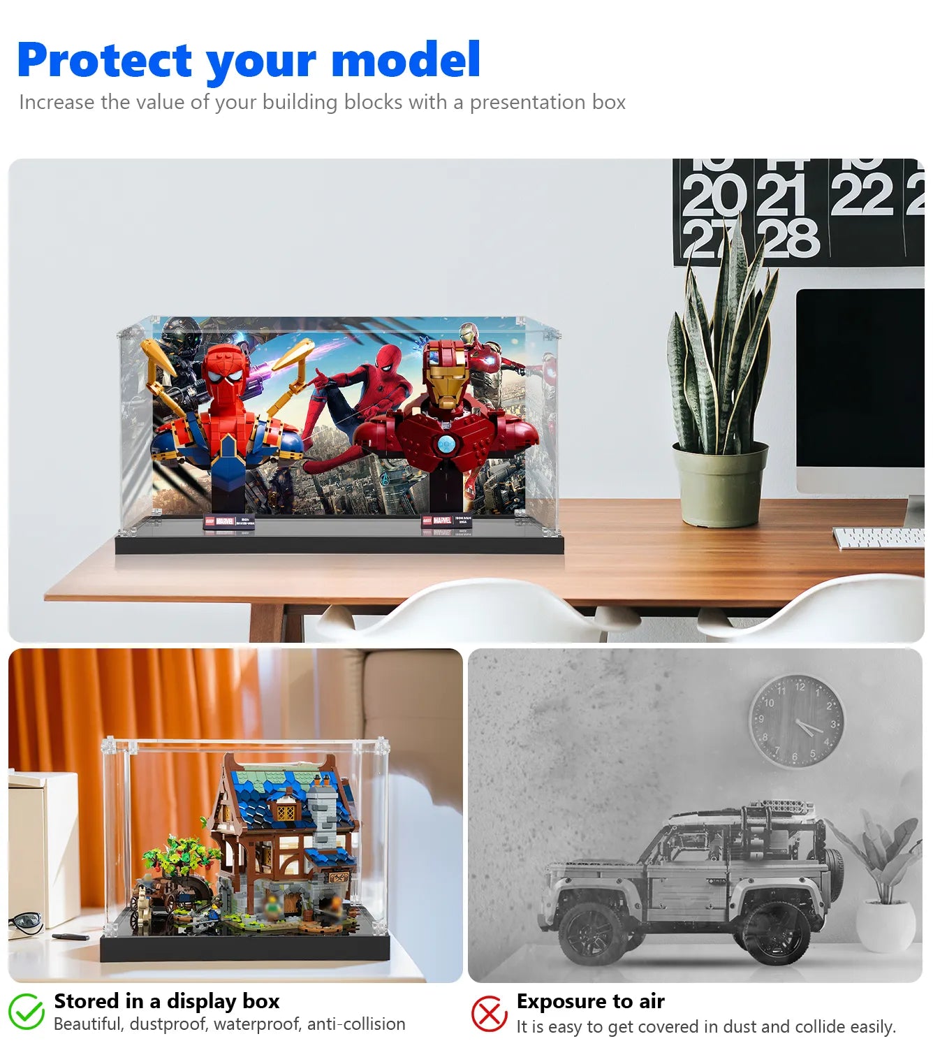 LEGO® Marvel Spider-Man 76326 & Iron Man 76327 Display Case - Protective Showcase for Collectible Minifigures - Perfect for Home Decor, Office Display & Gift Giving