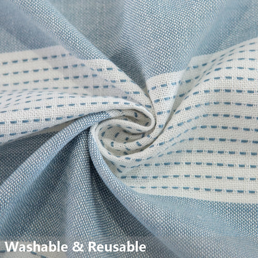 Premium Light Blue & White Striped Cotton Tablecloth - 55