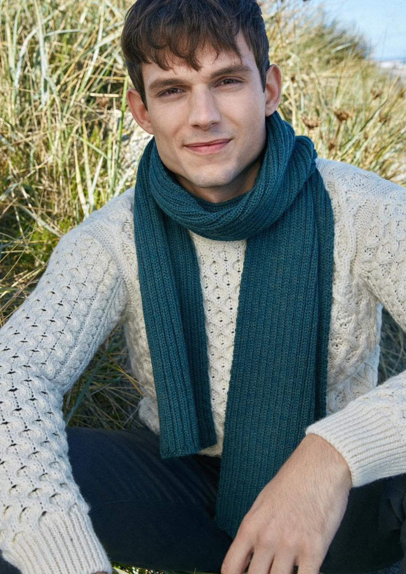 Ireland's Eye Ribbed Merino Wool Scarf for Women & Men - Soft Warm Winter Accessory in Green - Perfect for Outdoor Activities, Travel & Cold Weather Fashion
