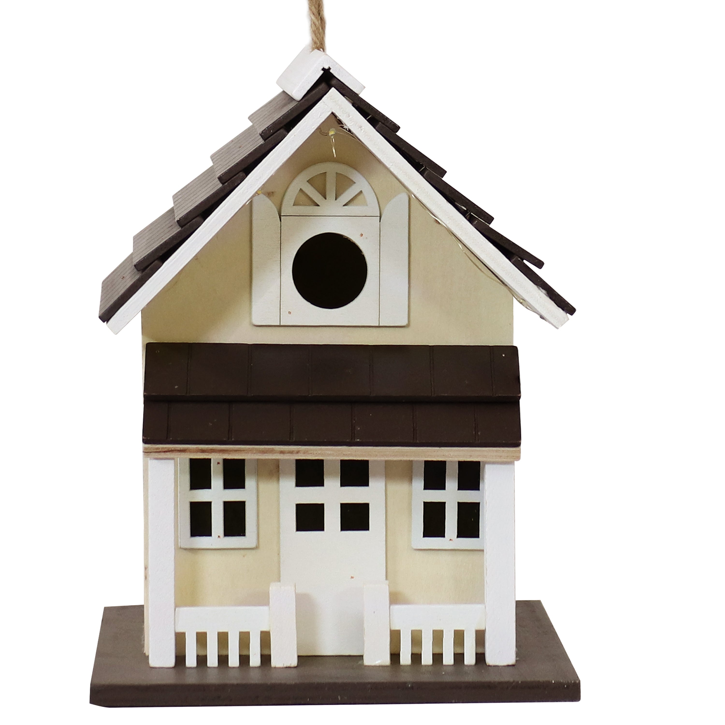 Sunnydaze Solar-Powered LED Wooden Hanging Bird House for Garden & Patio - Weatherproof Outdoor Decoration with Cozy Lighting