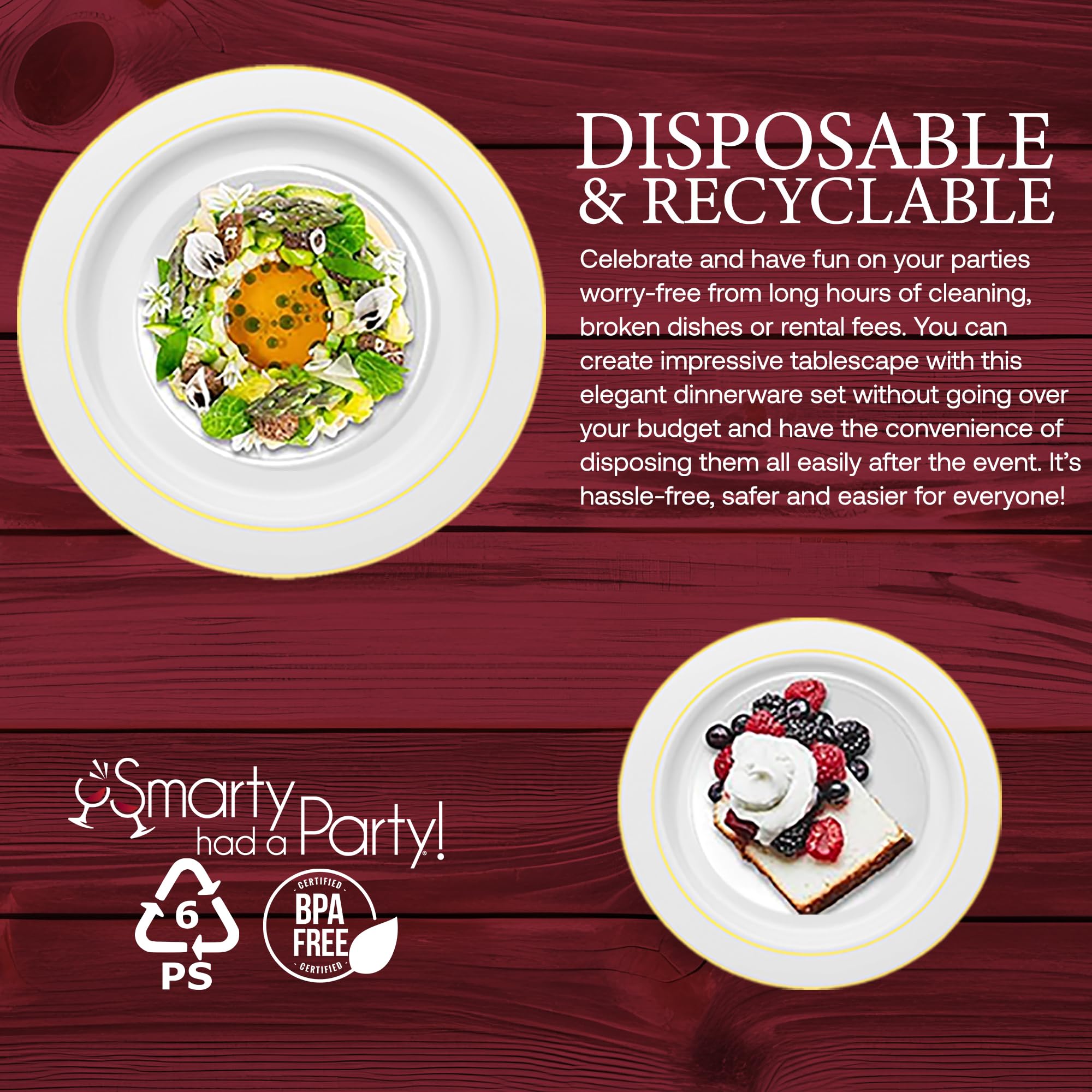 Premium 240-Pack Disposable Plastic Plates Set - 120 Heavy Duty White Gold-Rimmed Dinner Plates + 120 Elegant Dessert Plates for Wedding, Birthday Party, Catering & Special Events - Durable & Stylish Tableware for Any Occasion