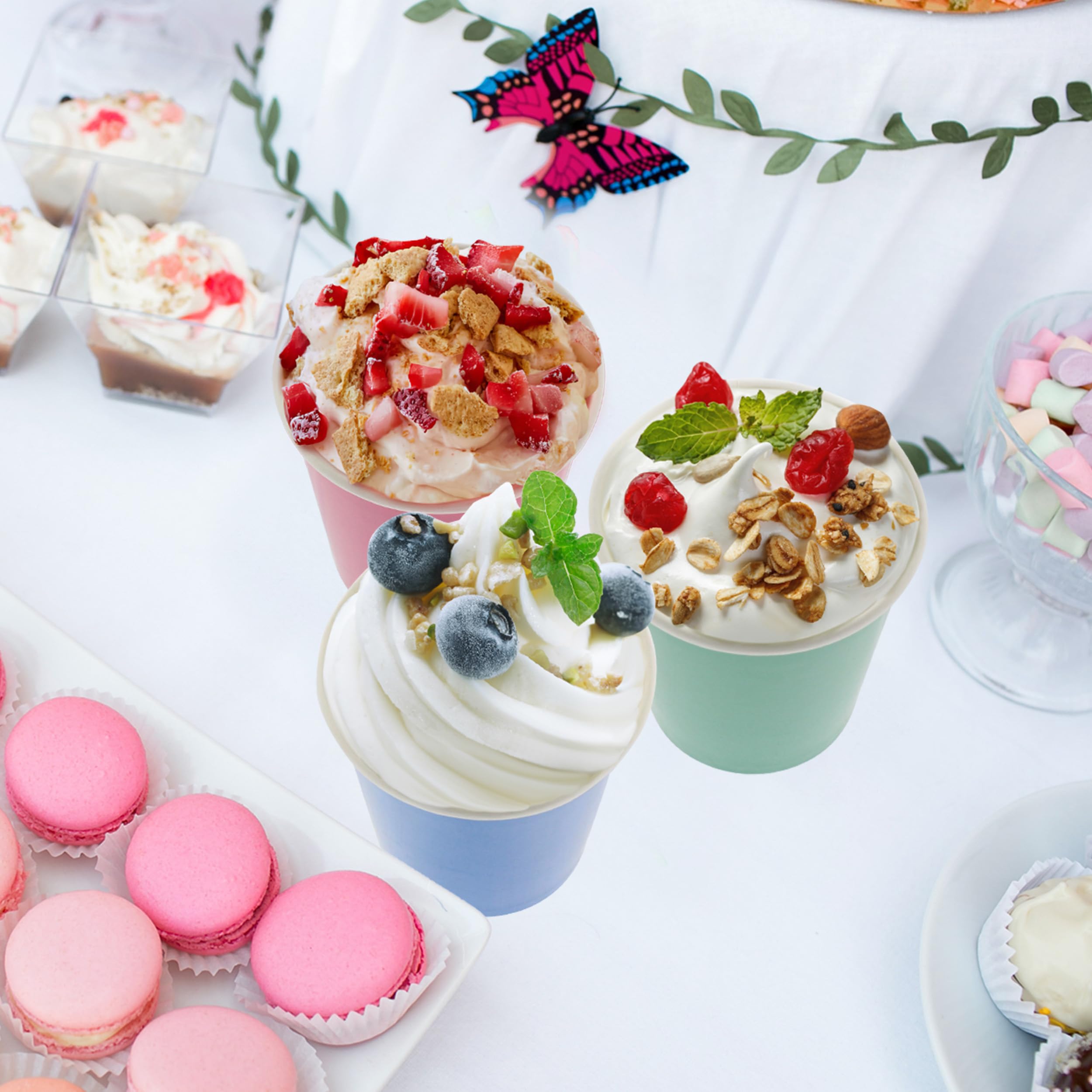 Colorful Disposable Paper Ice Cream Cups with Lids - 40 Pack Eco-Friendly Dessert Bowls for Ice Cream, Soups, Snacks & Party Serving | Perfect for Birthday Parties, Picnics & Catering Events
