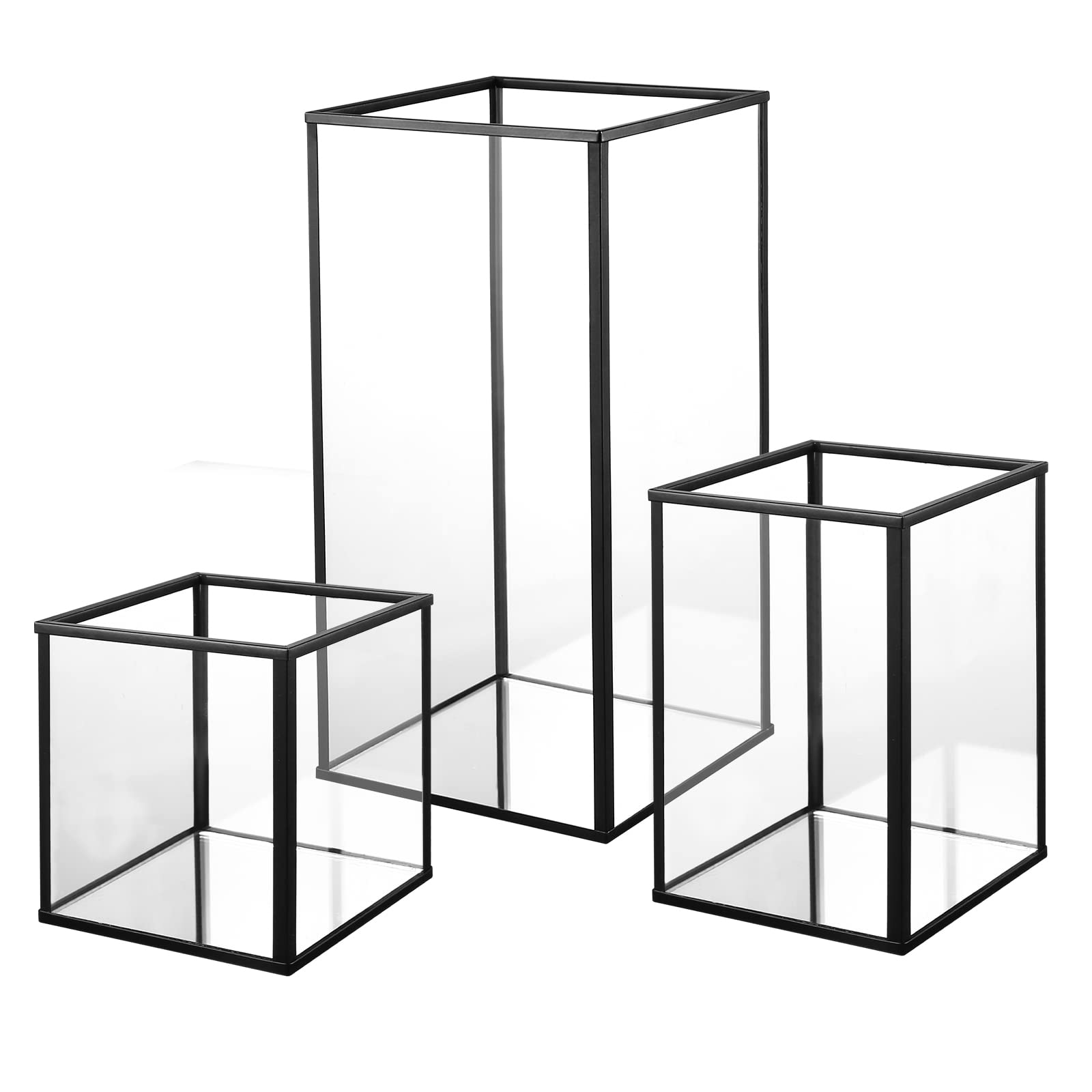 yshengood Hurricane Glass Candle Holder Set of 3 - Elegant Black Candle Holders for Home Decor, Wedding Centerpieces & Romantic Dinner Ambiance