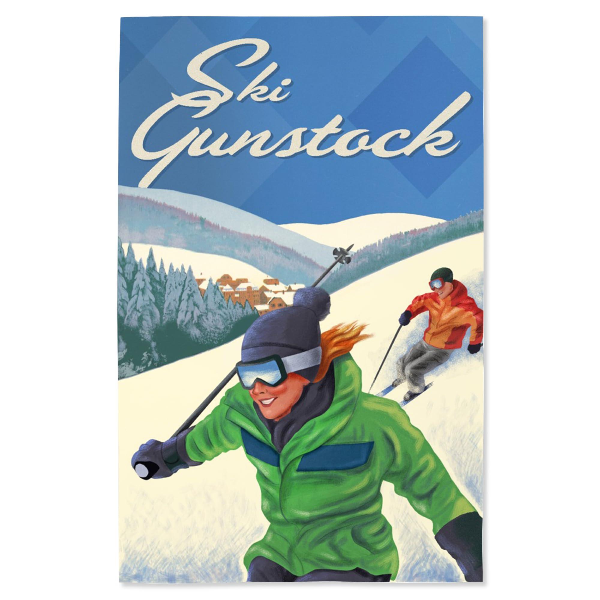 Lantern Press 16x24 Inch Giclee Print - New Hampshire Ski Gunstock Mountain Artwork with Woman Skiing | Vintage Winter Sports Wall Decor for Living Room, Ski Lodge & Cabin