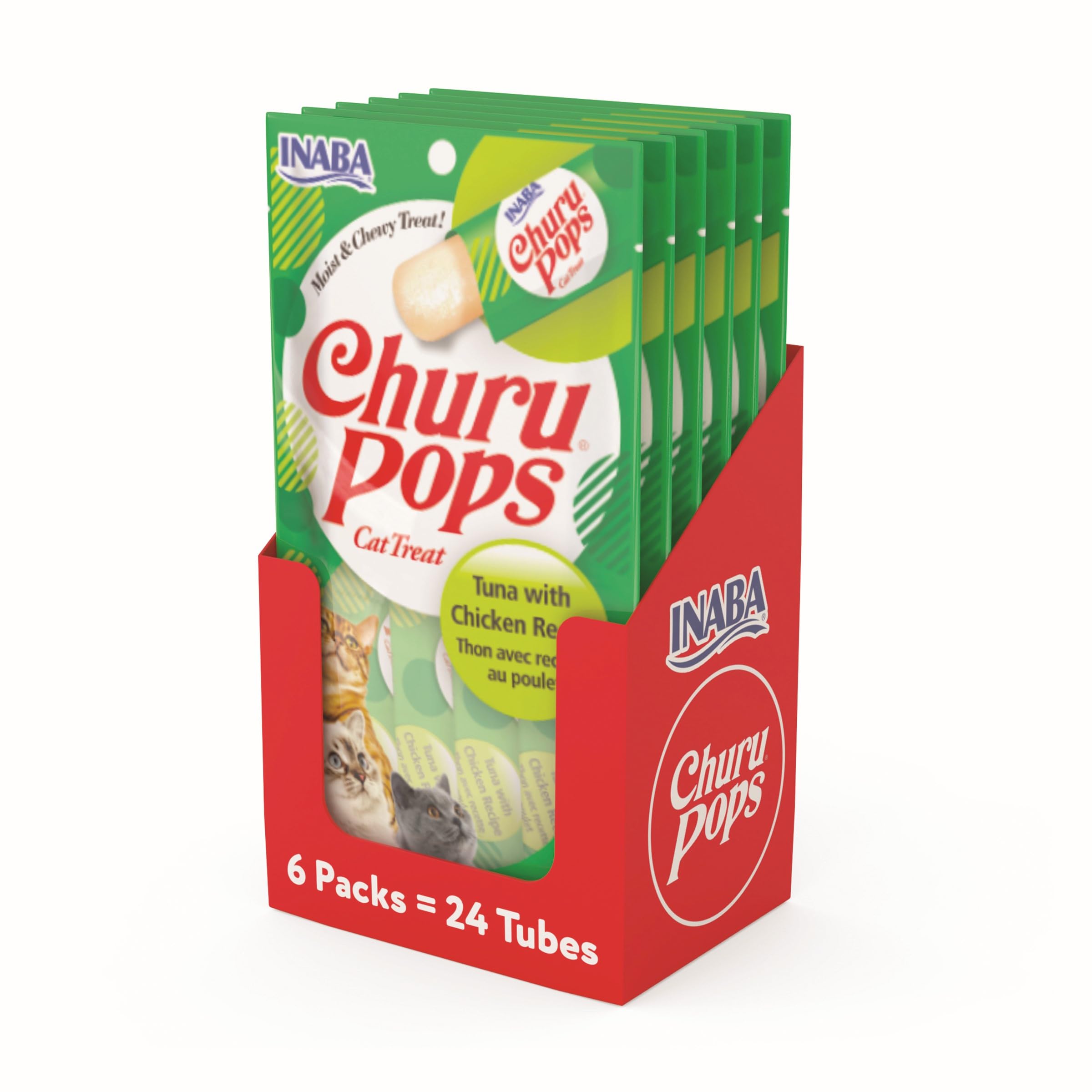 INABA Churu Pops Moist & Chewy Cat Treats - Tuna with Chicken Recipe - 24 Tubes - Perfect for Training, Rewarding & Bonding with Your Cat