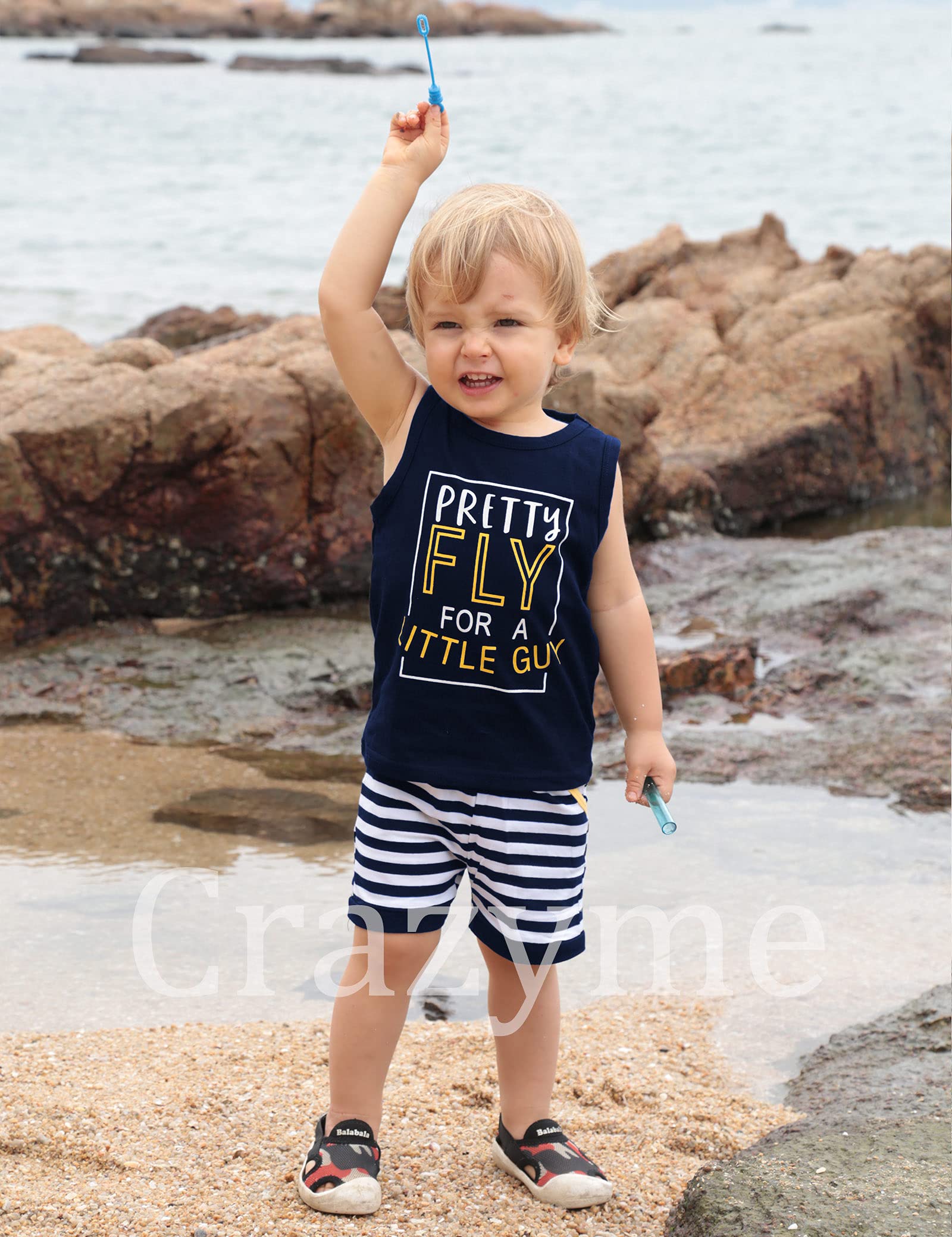 Crazyme Toddler Baby Boy Clothes Set - Sleeveless Striped Top & Shorts Outfit for Summer | Playtime, Beach & Casual Wear