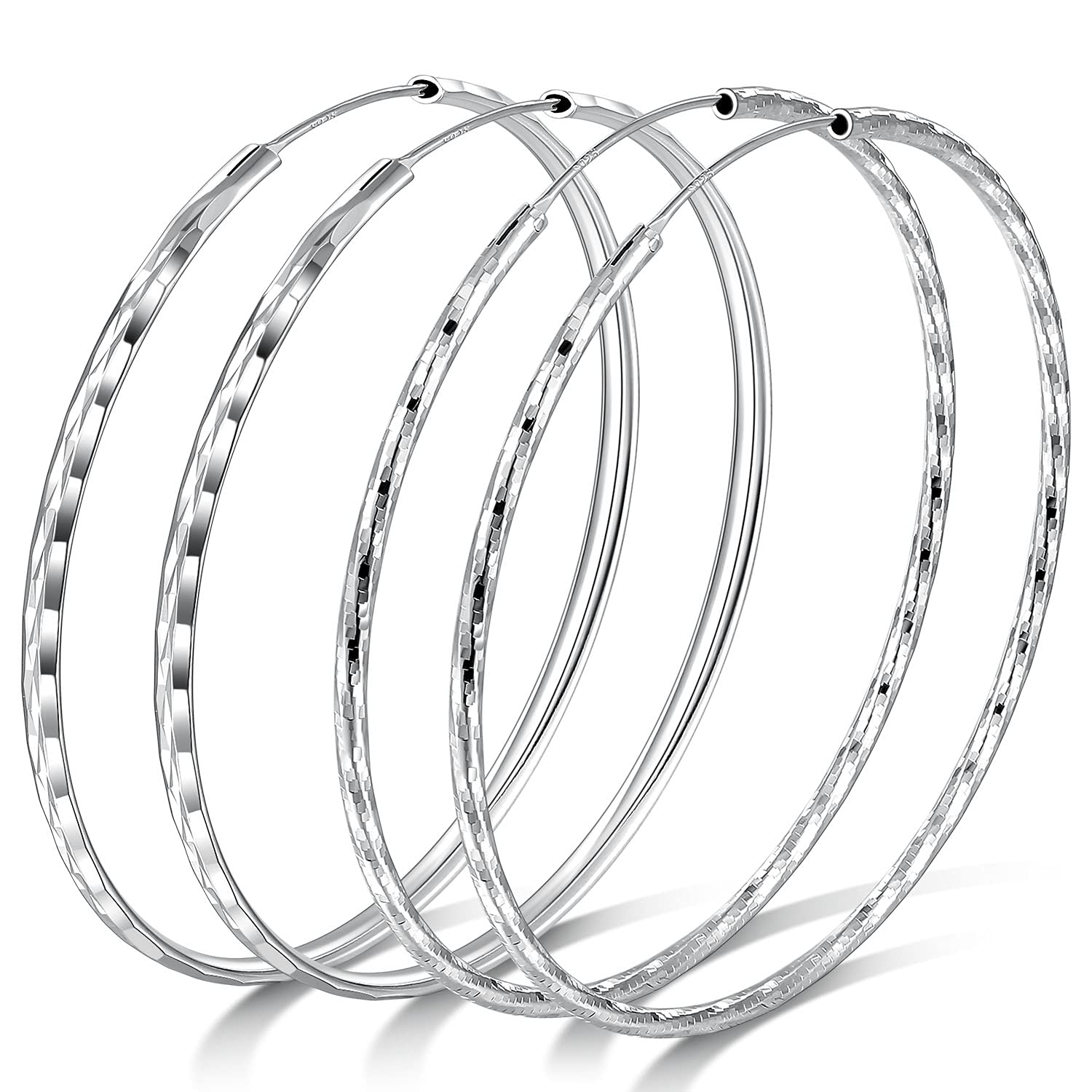 2 Pairs 14K White Gold Plated Hoop Earrings for Women - 60mm Large Lightweight Loop Earrings | Perfect Gift for Women & Girls | Ideal for Parties, Weddings & Everyday Wear