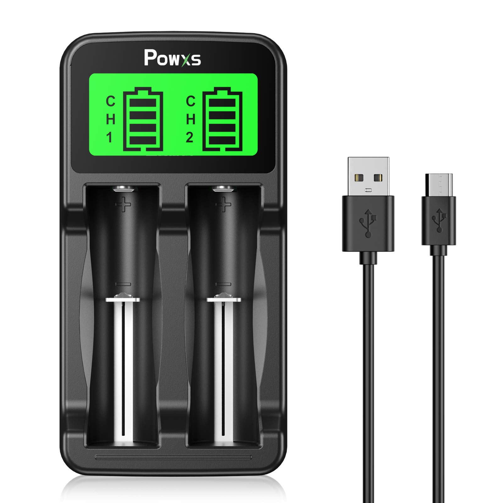 POWXS LCD Universal 18650 Battery Charger for 3.7V Li-ion & Ni-MH Ni-CD Rechargeable Batteries - 18650, 18490, 18350, 17670, 17500, 16340(RCR123), 14500, AA, AAA - Perfect for Flashlights, Vapes, Cameras & Electronic Devices