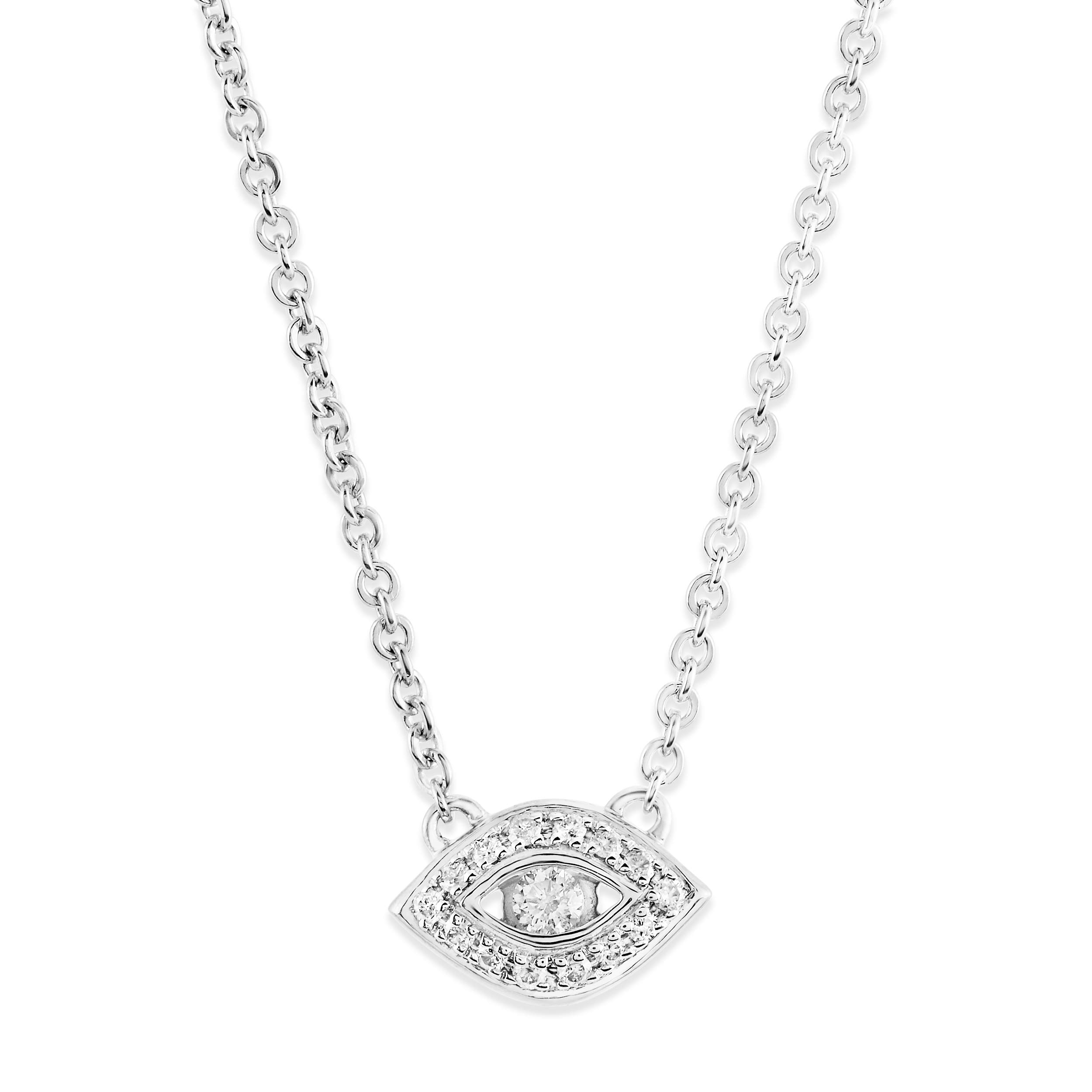 10K Gold or Sterling Silver Evil Eye Pendant Necklace with Diamond (1/5 cttw, I-J Color, I2-I3 Clarity) - 19
