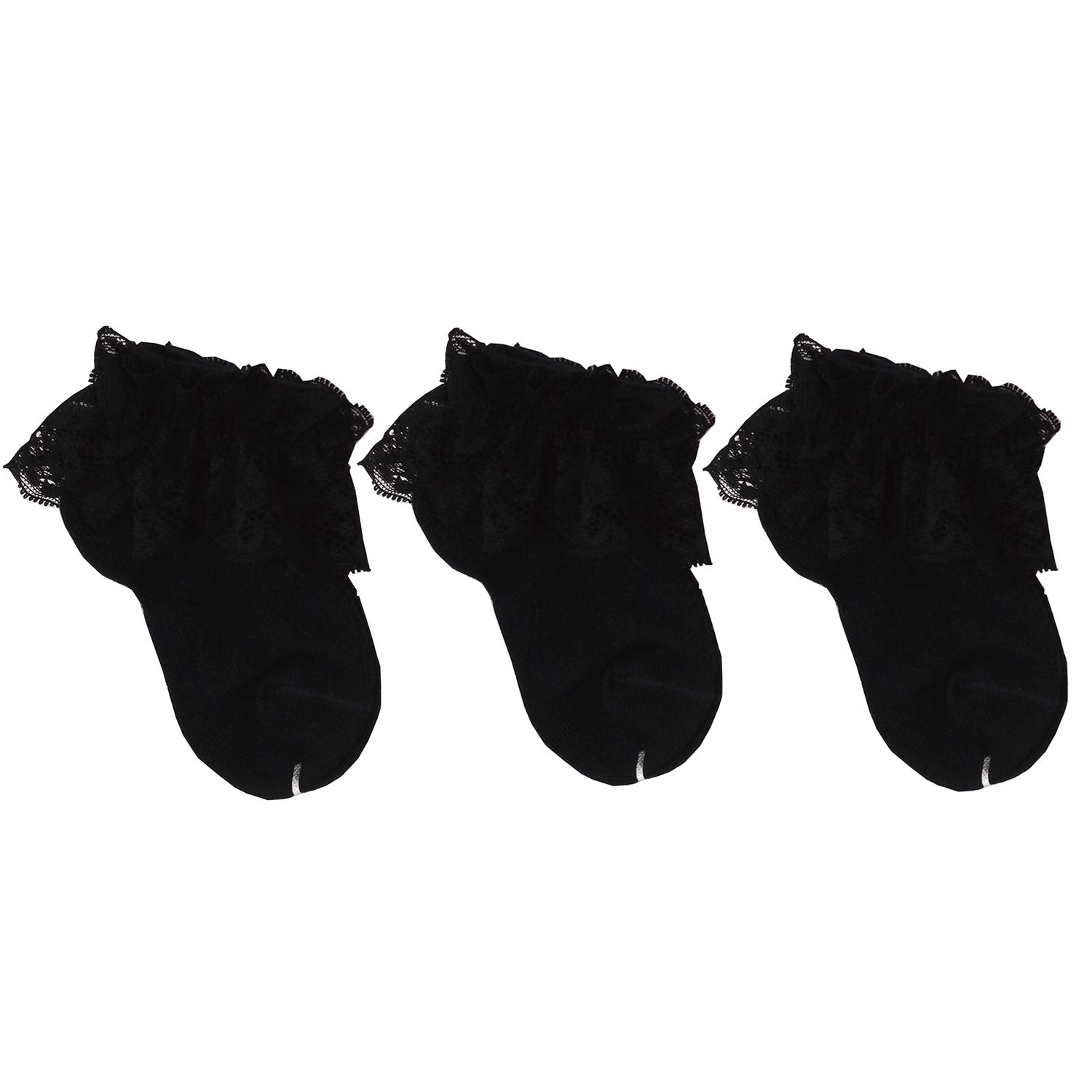 Toddler & Girls Eyelet Frilly Dress Socks - Ruffle Lace Cotton Ankle Socks for Special Occasions & Party Outfits