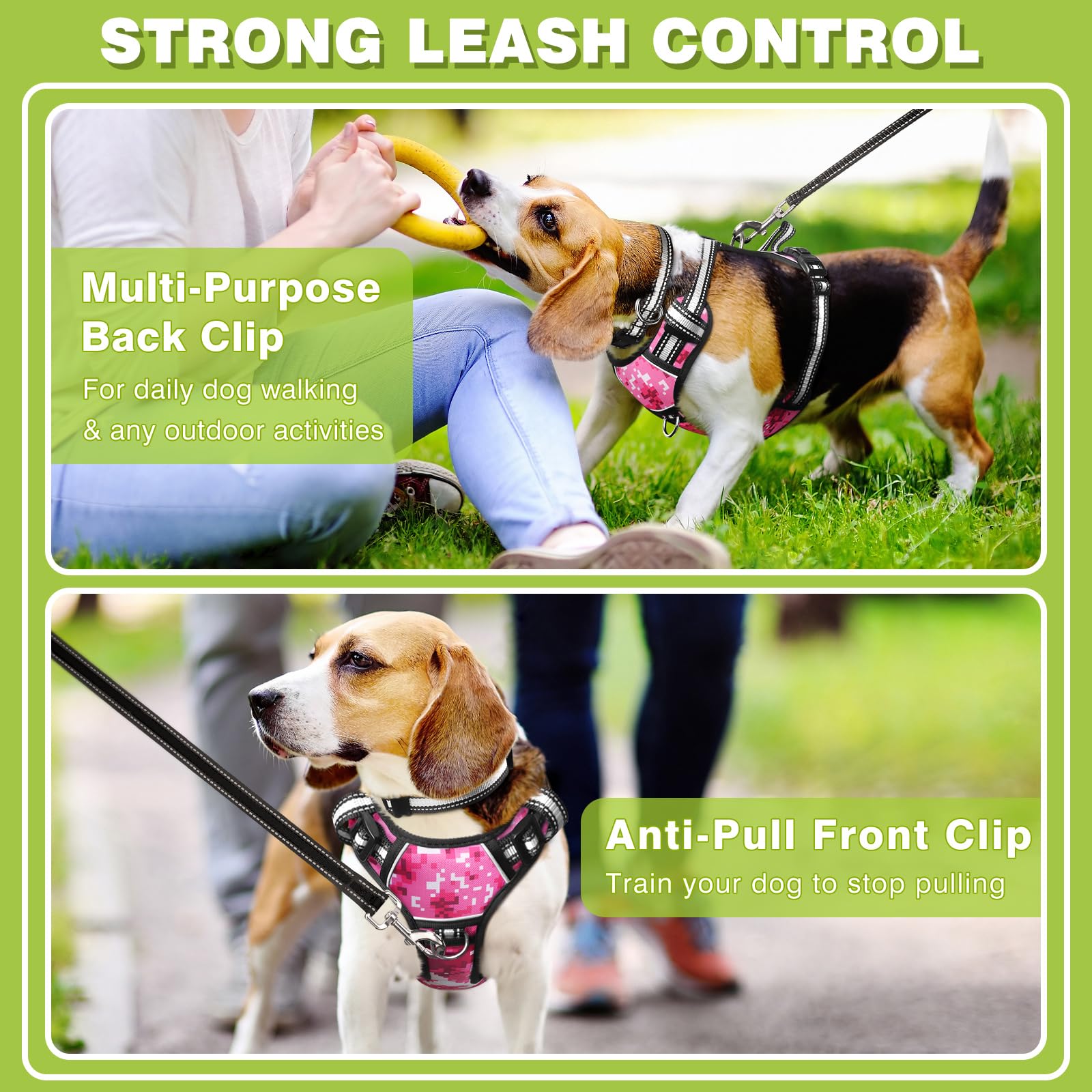 WINSEE No Pull Dog Harness with Adjustable Reflective Oxford Vest - Front & Back Leash Clips for Small Medium Large XL Dogs - Easy Control Handle for Walking, Running & Outdoor Adventures
