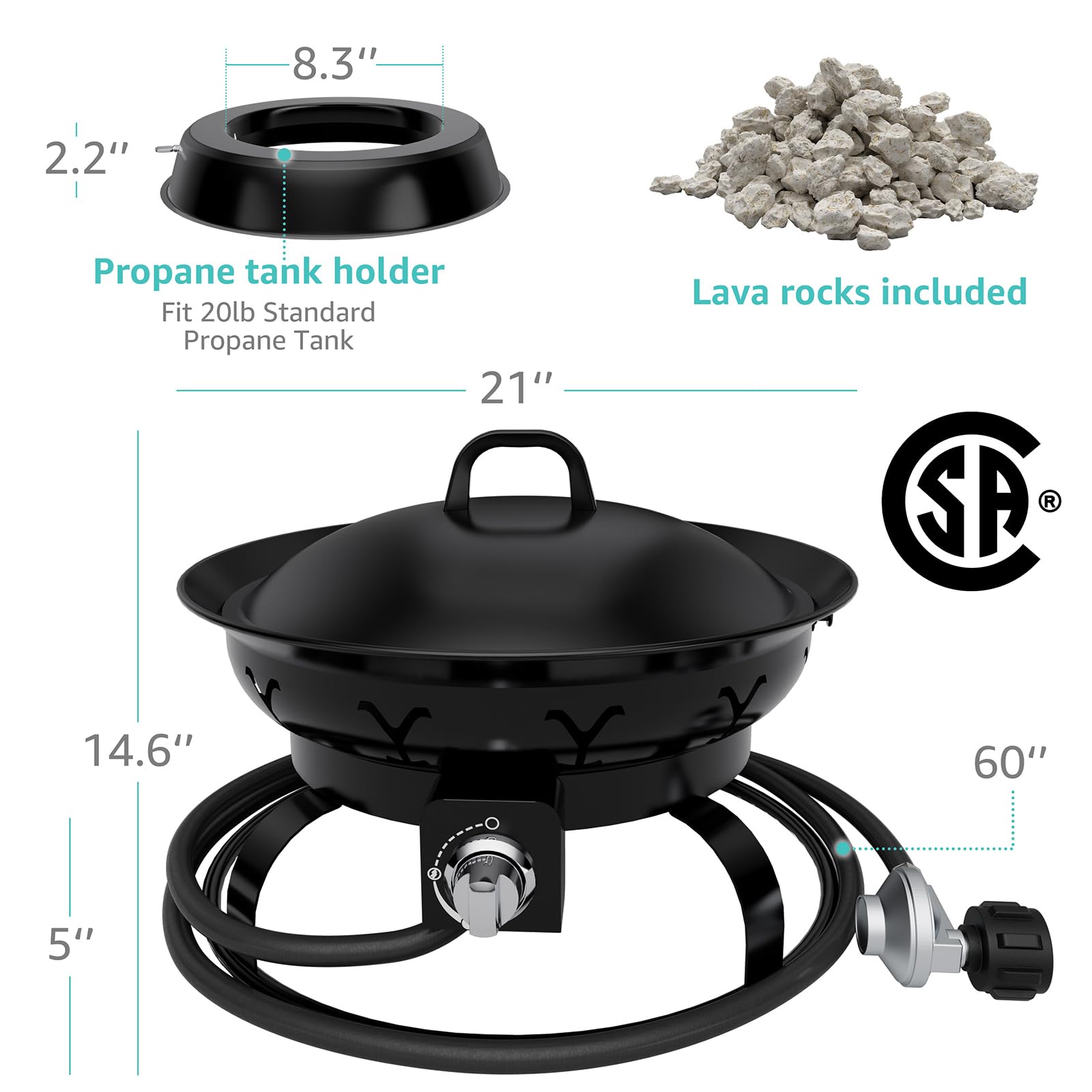 Portable Propane Fire Pit for Camping & Backyard - Outdoor Gas Fire Bowl with Lid, Round Patio Heater for Deck, Garden, Picnic, RV Travel - Perfect for Cozy Nights & Outdoor Gatherings
