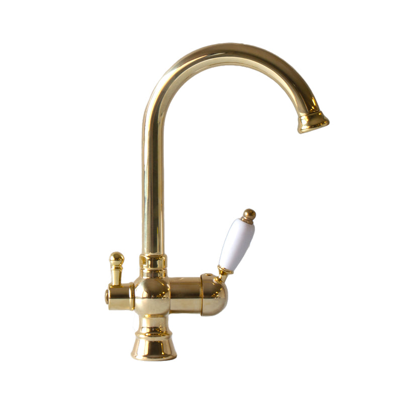Nottingham Swan Neck Kitchen Faucet with Dishwasher Shut-Off in Brass - Perfect for Modern Kitchens and Dishwasher Installations