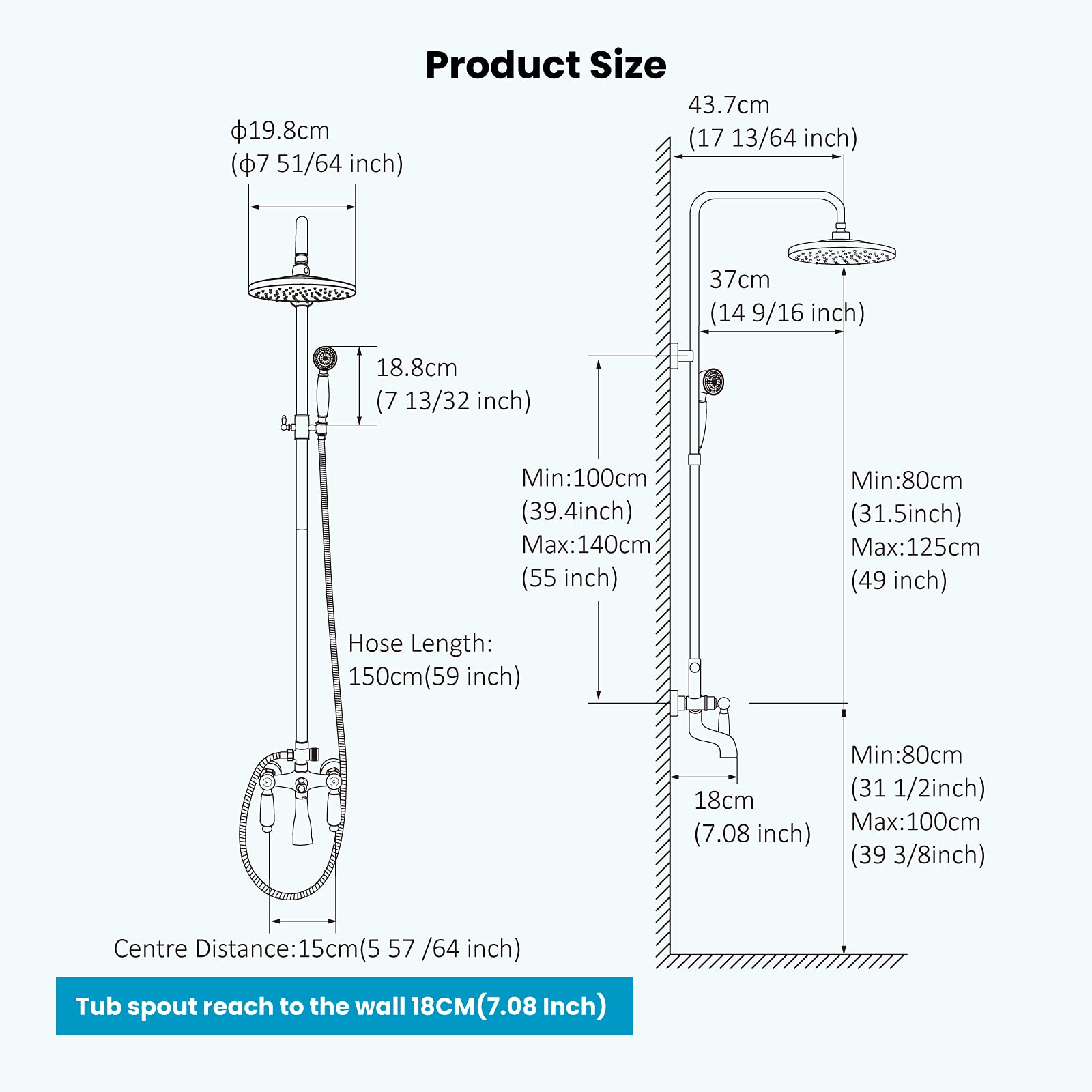 Luxury Oil Rubbed Bronze Shower Faucet with 8 Inch Round Rain Shower Head - Matte Black Clawfoot Tub Adapter (3-3/8 Inch) & Adjustable Swing Arms - Perfect for Vintage & Modern Bathroom Renovations