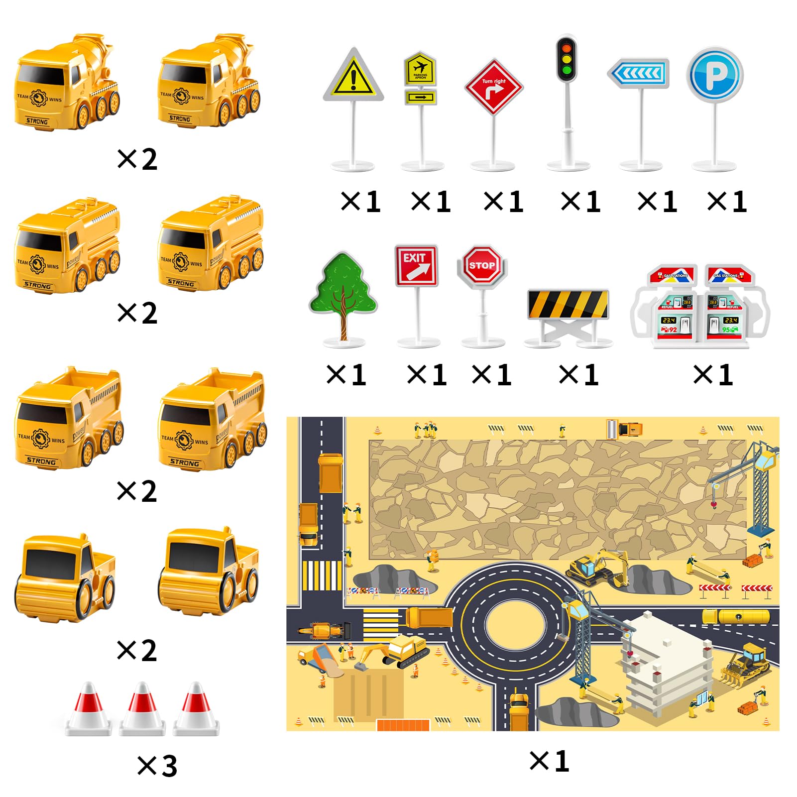 TEMI Construction Truck Toys for Kids Ages 3-7 - Engineering Digger & Crane Playset with Race Tracks, Excavator Toy for Toddlers Boys & Girls - Perfect Gift for 4-6 Year Olds | Outdoor Sandbox Play & Indoor Pretend Construction Games