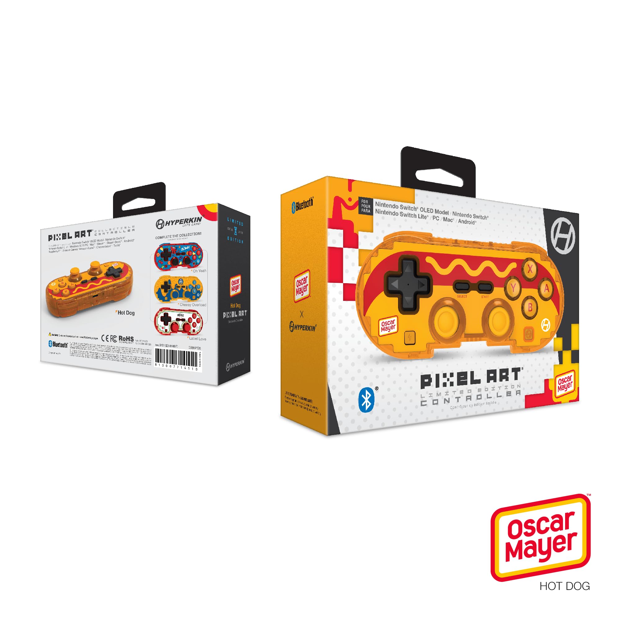 Hyperkin Limited Edition Pixel Art Bluetooth Controller - Officially Licensed Oscar Mayer Hot Dog Edition for Nintendo Switch, PC, Mac, Android & iOS - Retro Gaming Accessory for Parties & Collectors