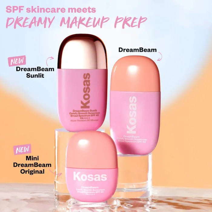 Kosas DreamBeamâ¢ Mineral Sunscreen SPF 40 - Silicone-Free with Ceramides & Peptides for Sensitive Skin - Daily Face Sun Protection for Outdoor Activities & Beach Days